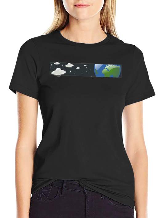 UFO Earth Graphic T-Shirt - Black Casual Tee