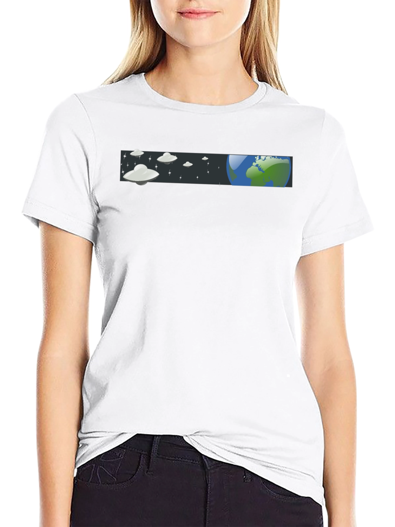 UFO Earth Graphic T-Shirt - Black Casual Tee