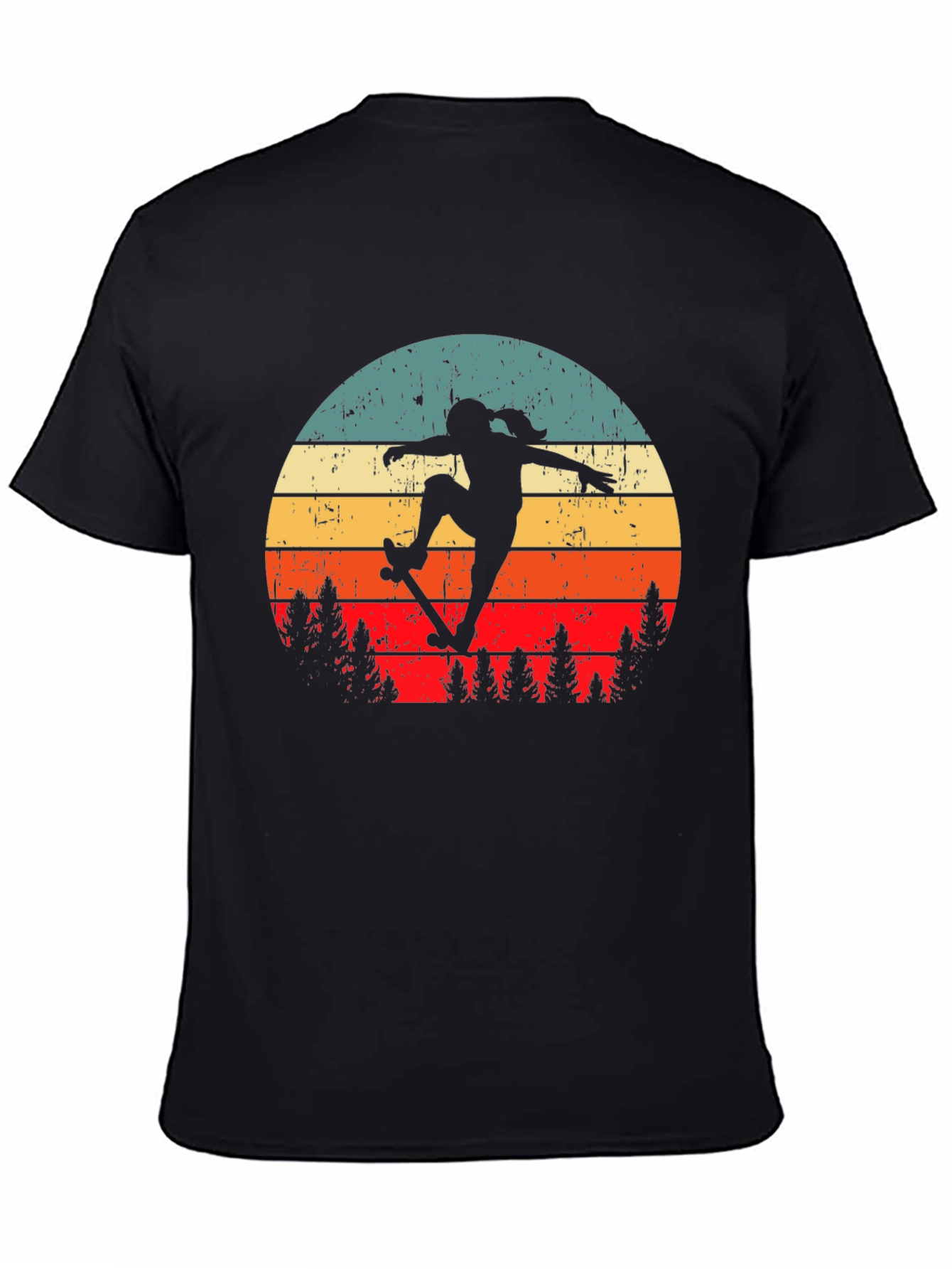 Retro Skateboarder Graphic Tee - Black Cotton Blend