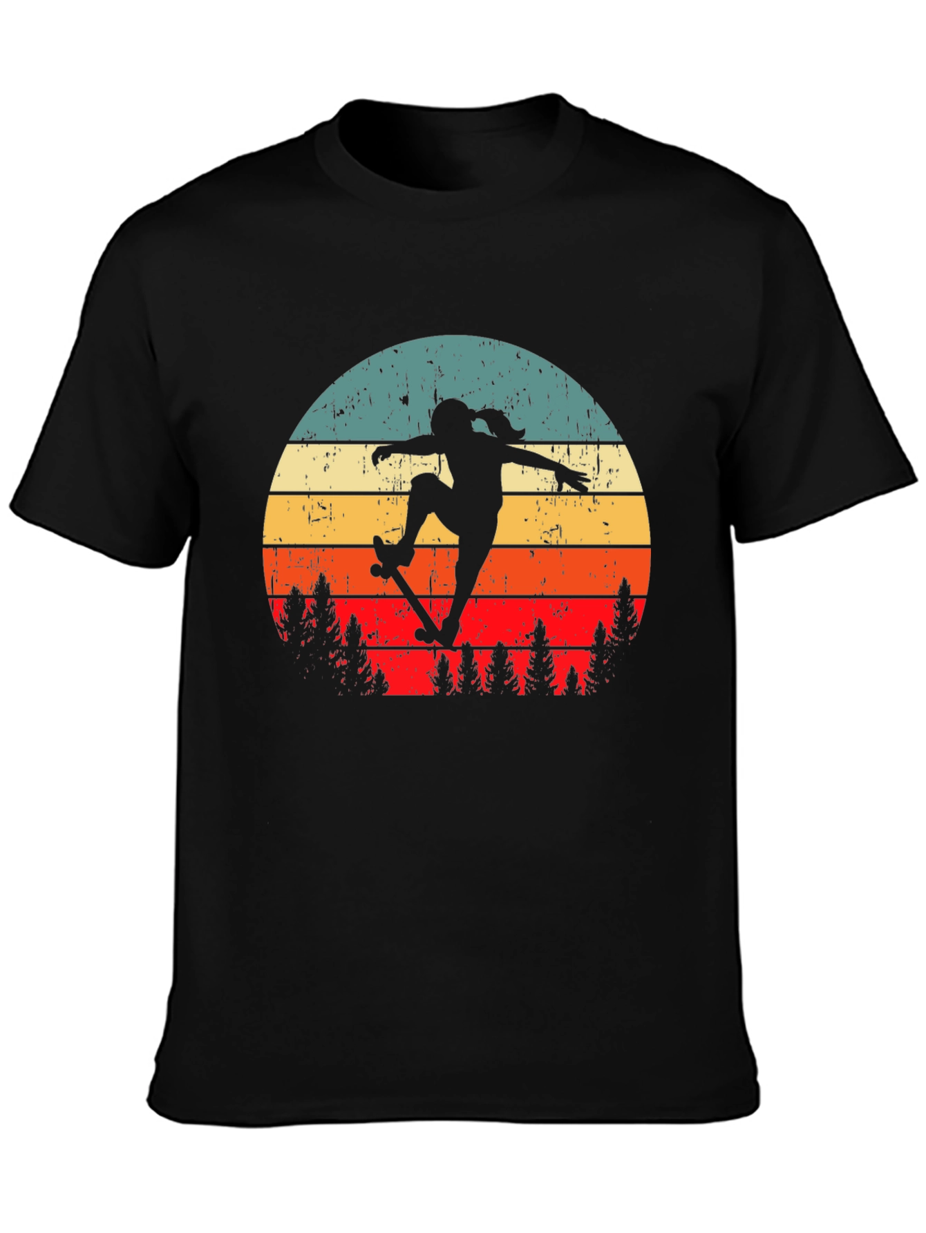 Retro Skateboarder Graphic Tee - Black Cotton Blend