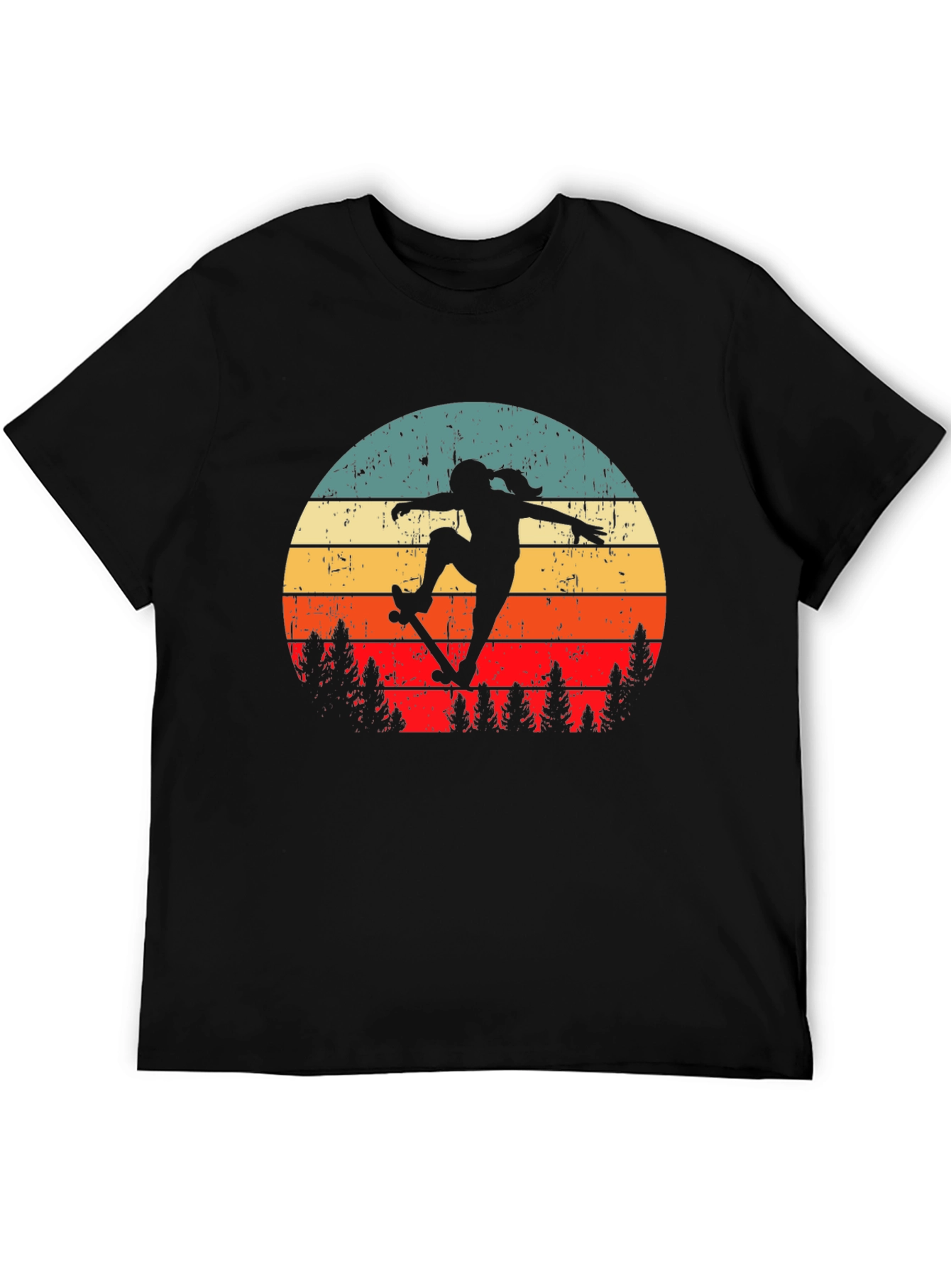 Retro Skateboarder Graphic Tee - Black Cotton Blend