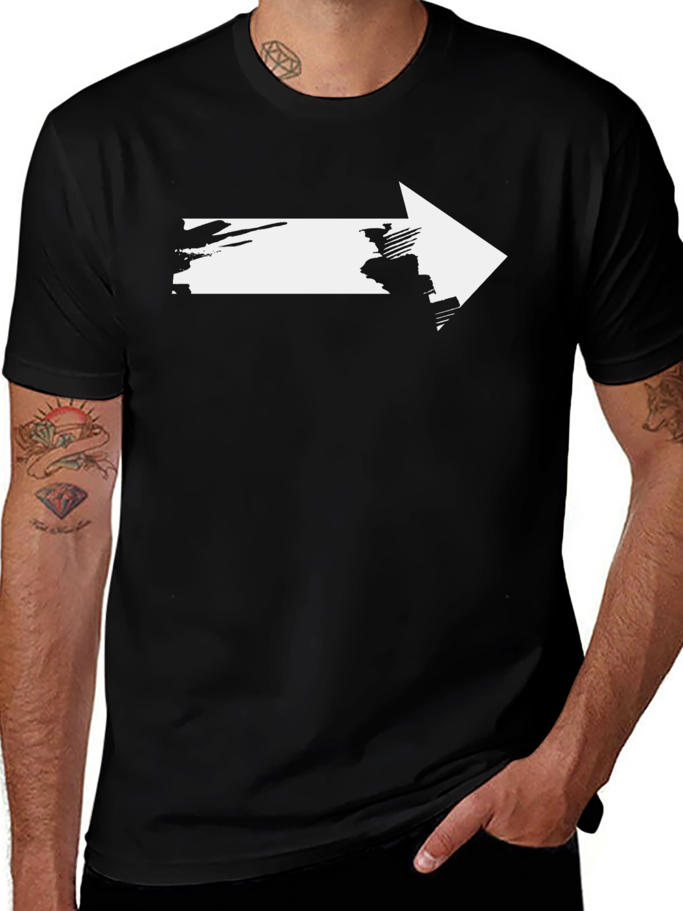 Arrow Graphic Tee - Black Cotton Blend Casual Top