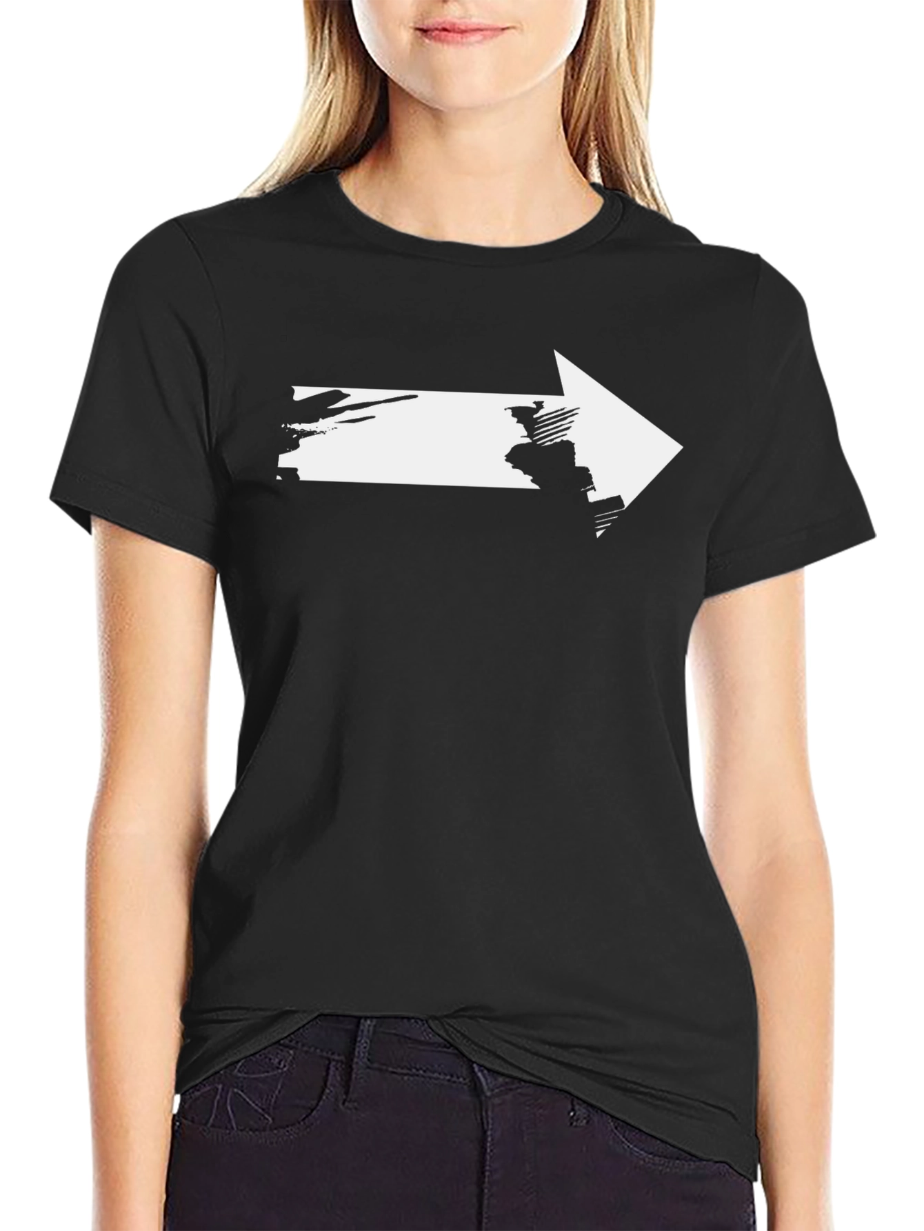 Arrow Graphic Tee - Black Cotton Blend Casual Top