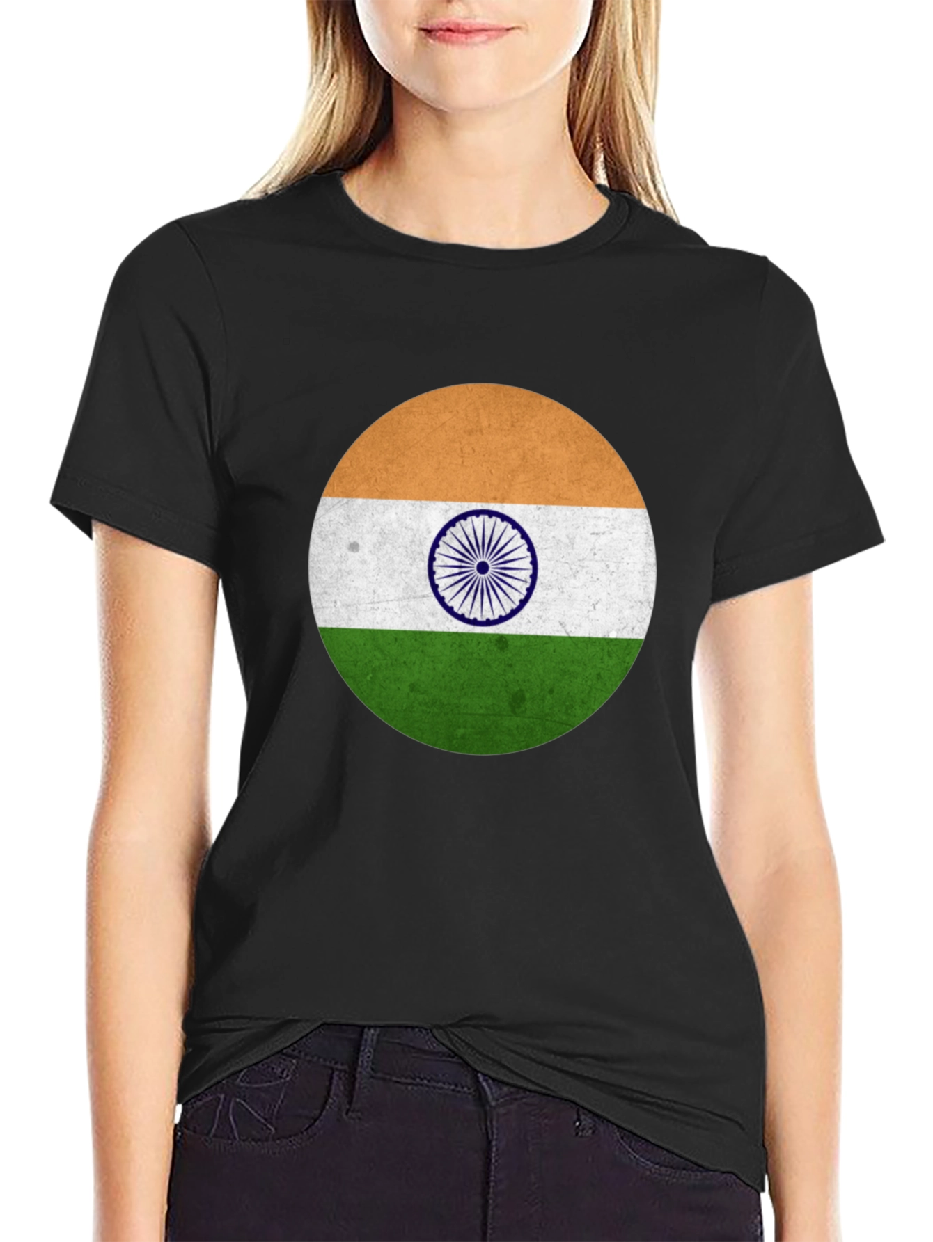 India Flag Graphic T-Shirt - Black Cotton Blend