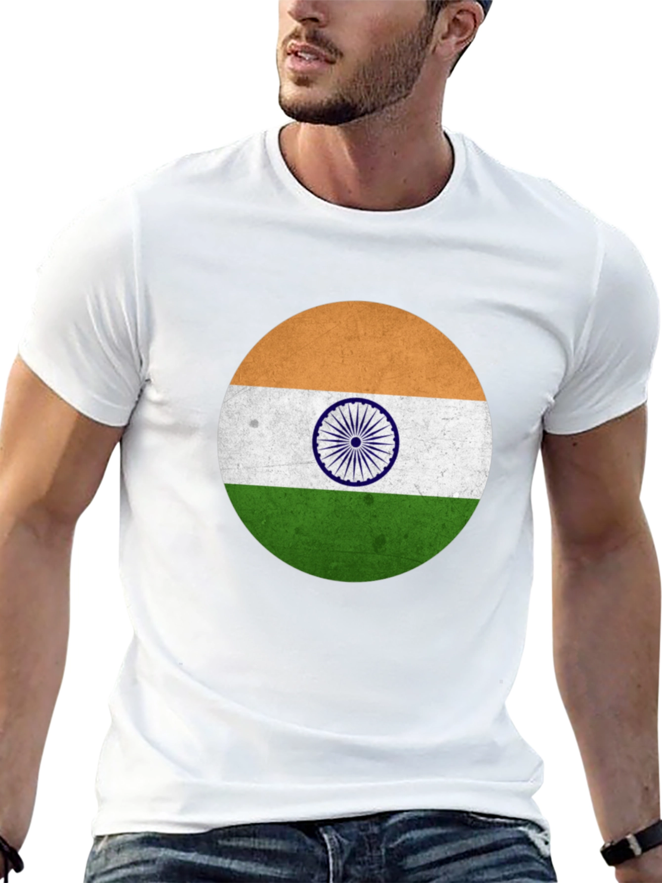 India Flag Graphic T-Shirt - Black Cotton Blend