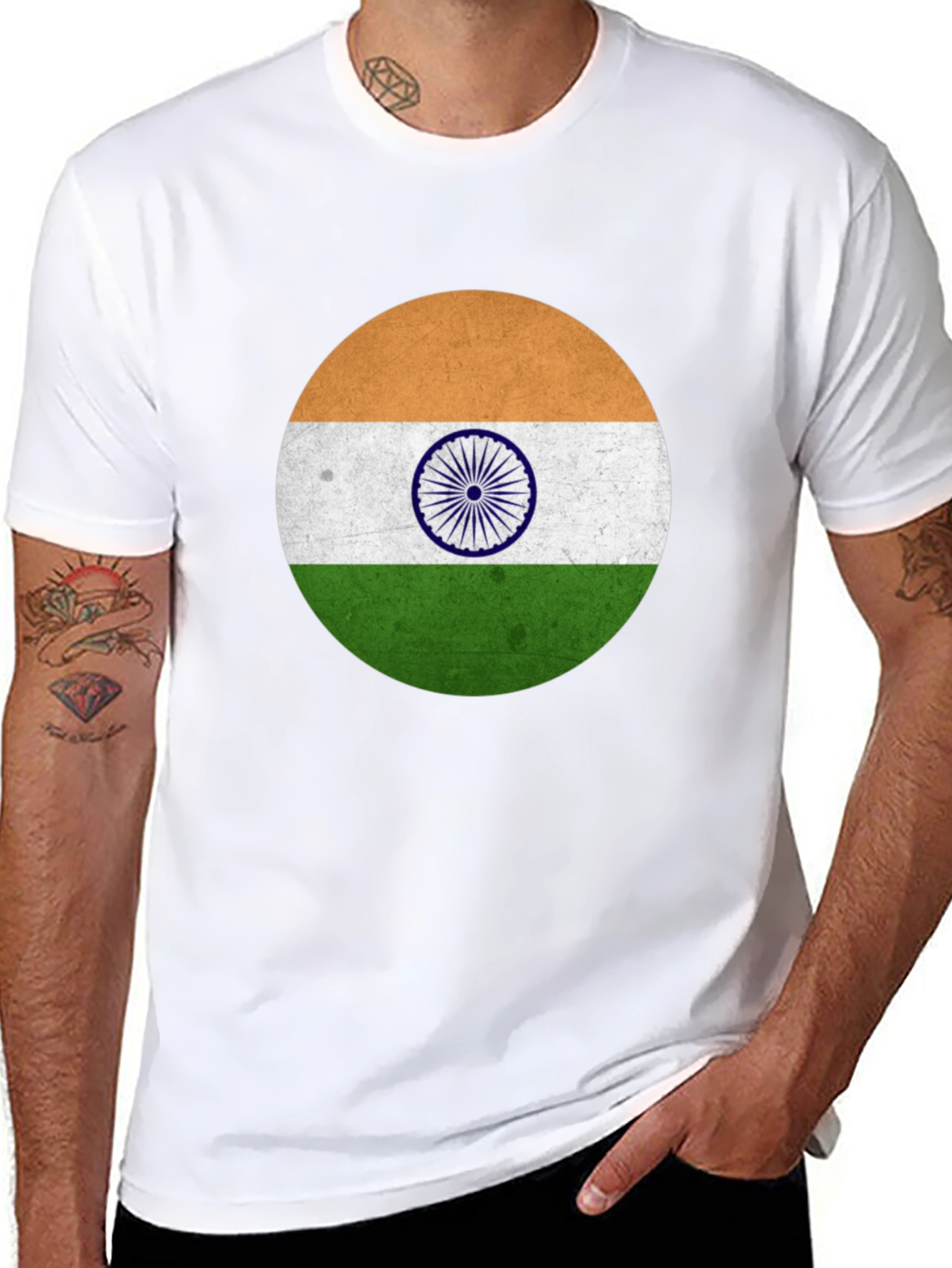 India Flag Graphic T-Shirt - Black Cotton Blend