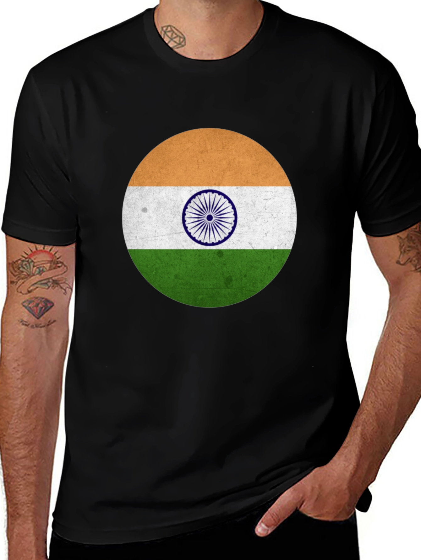 India Flag Graphic T-Shirt - Black Cotton Blend