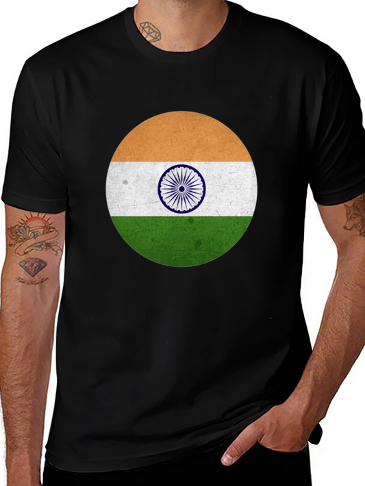 India Flag Graphic T-Shirt - Black Cotton Blend
