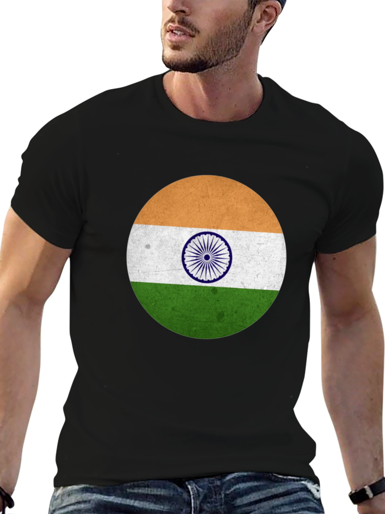 India Flag Graphic T-Shirt - Black Cotton Blend
