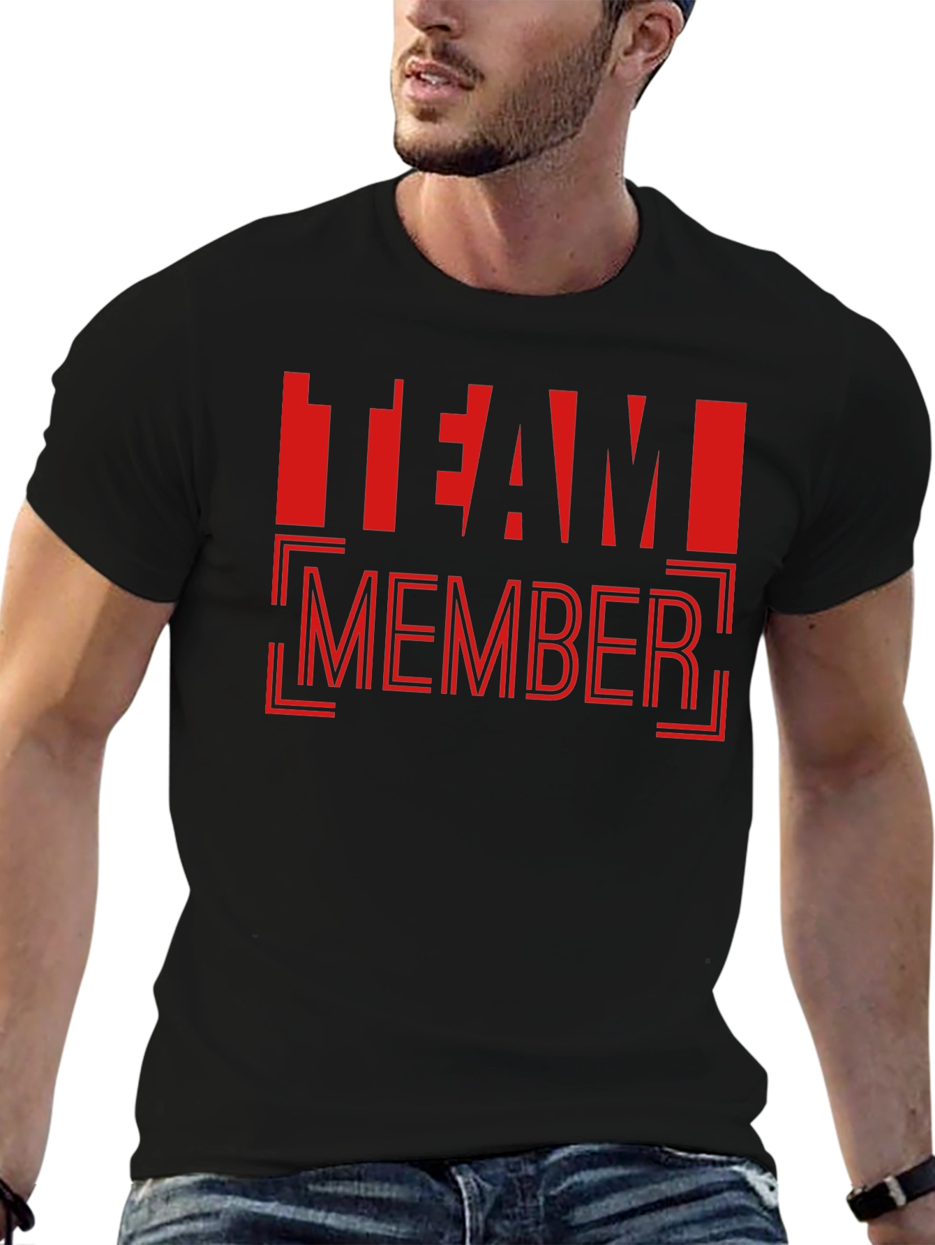 Team Member Graphic Tee - Black Cotton Casual Shirt