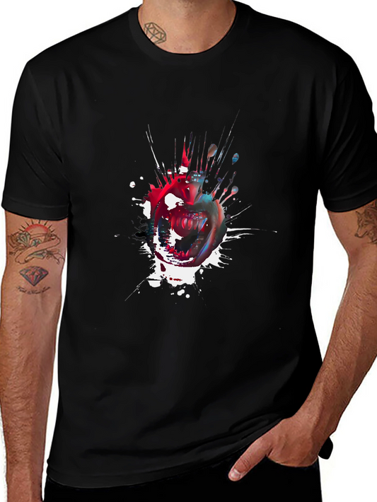 Edgy Apple Splatter Graphic Tee - Black