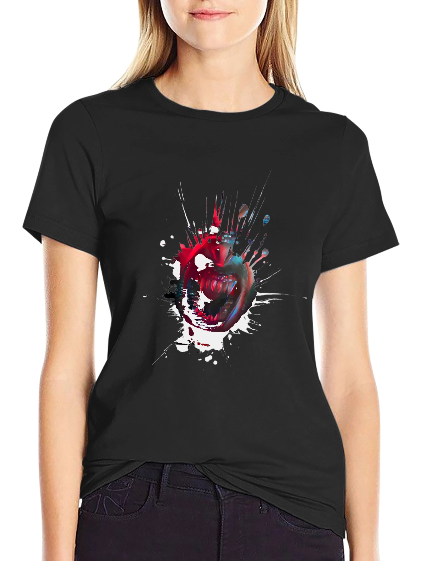 Edgy Apple Splatter Graphic Tee - Black