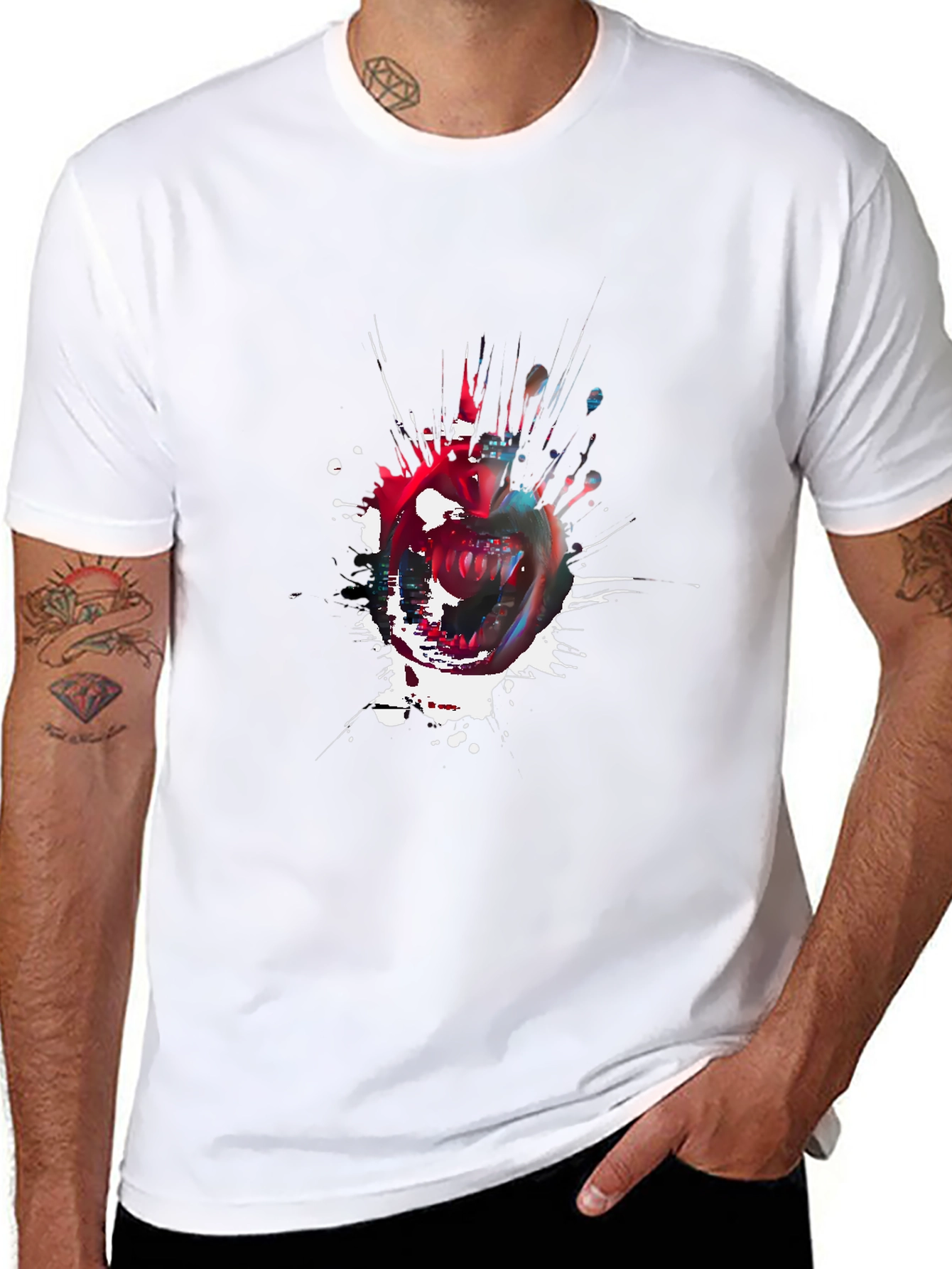 Edgy Apple Splatter Graphic Tee - Black