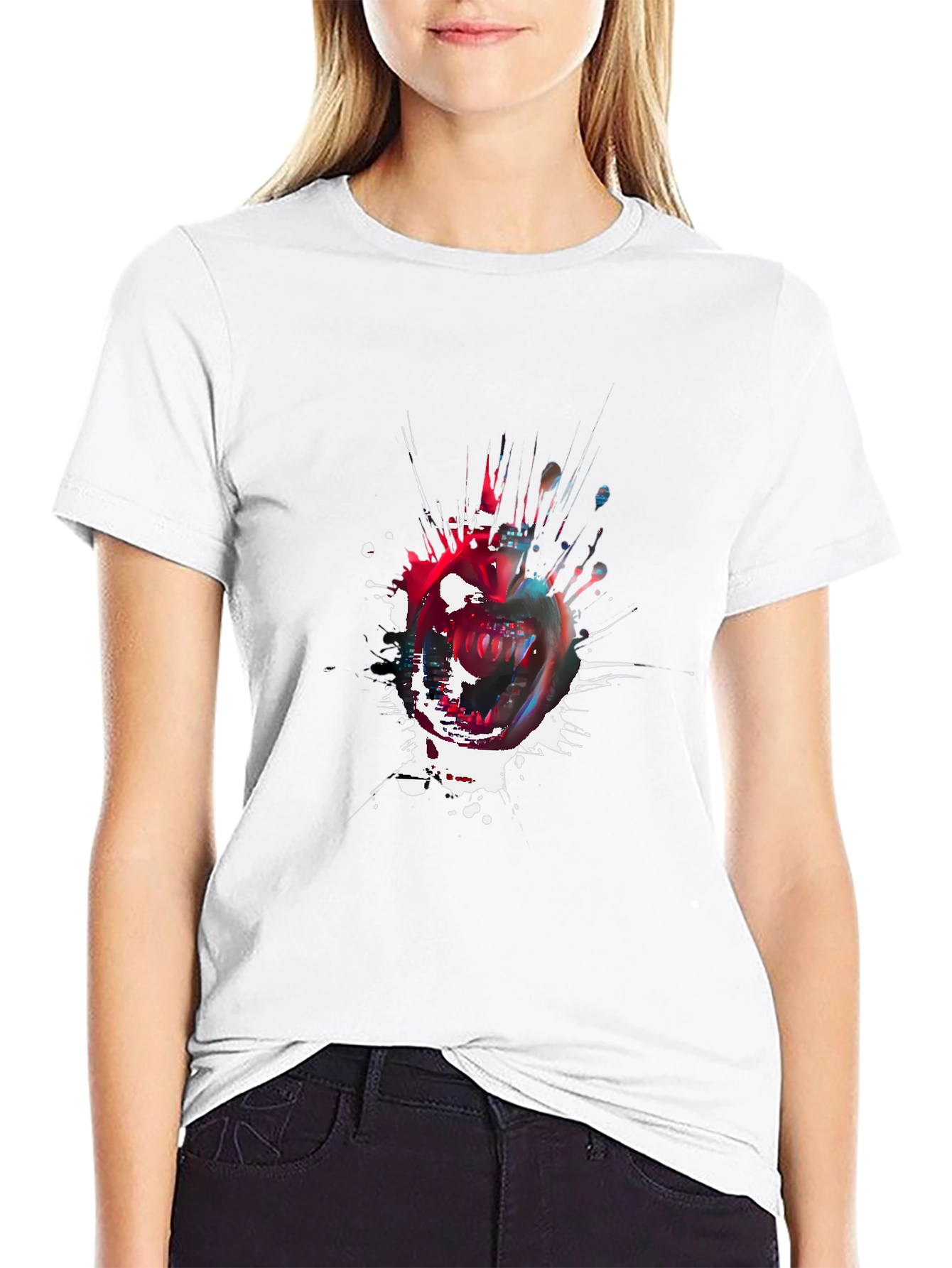 Edgy Apple Splatter Graphic Tee - Black