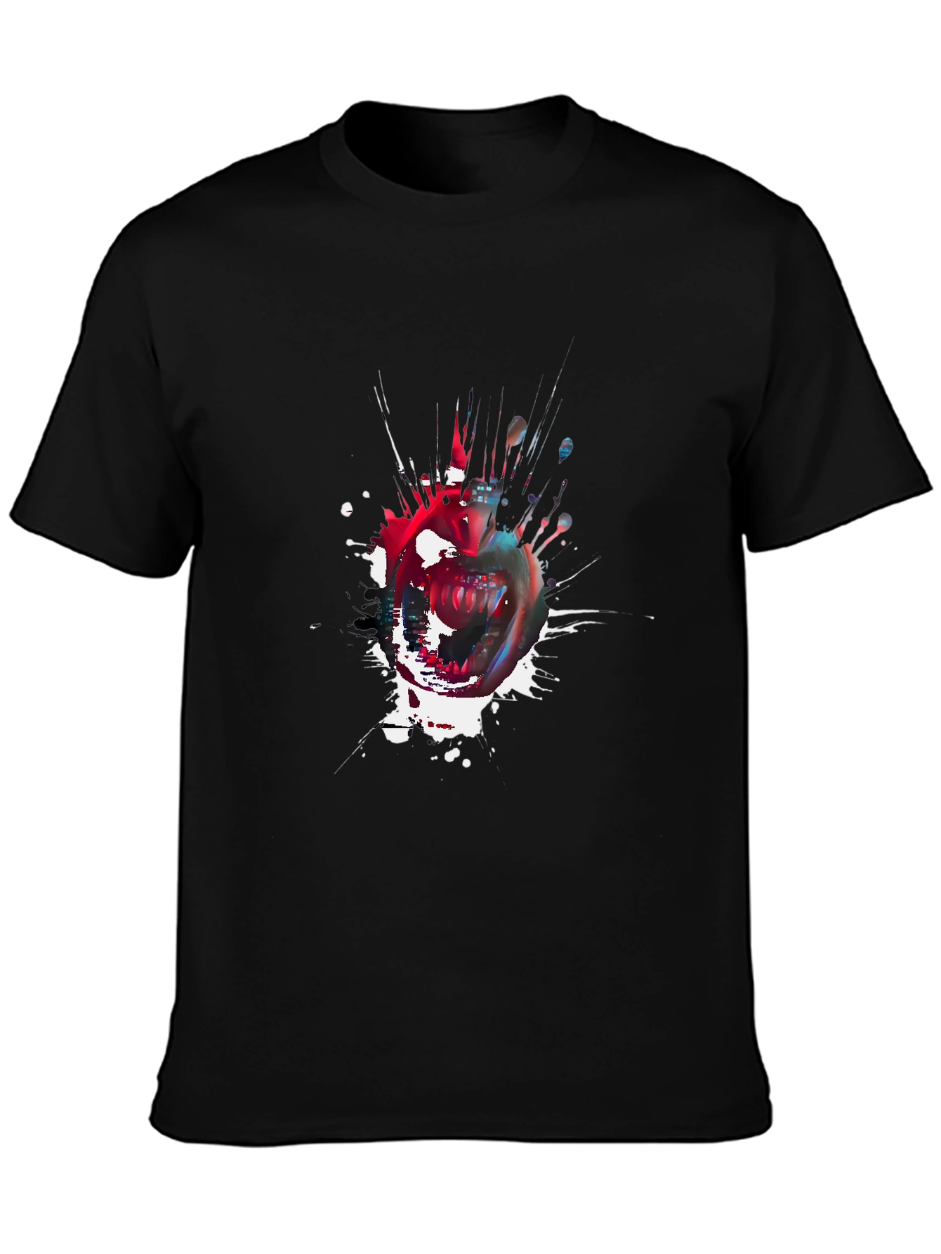 Edgy Apple Splatter Graphic Tee - Black