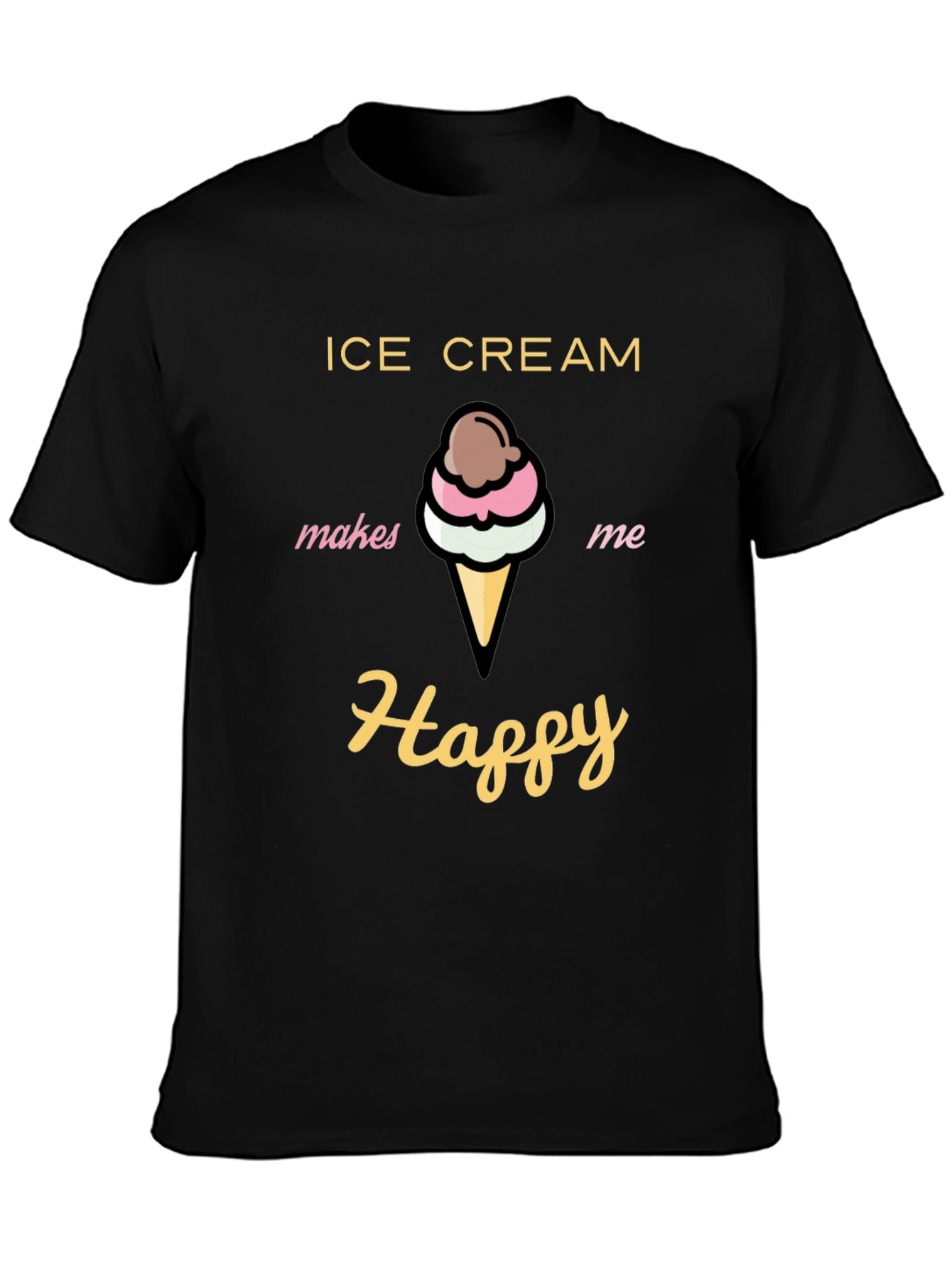 Ice Cream Makes Me Happy Black T-Shirt