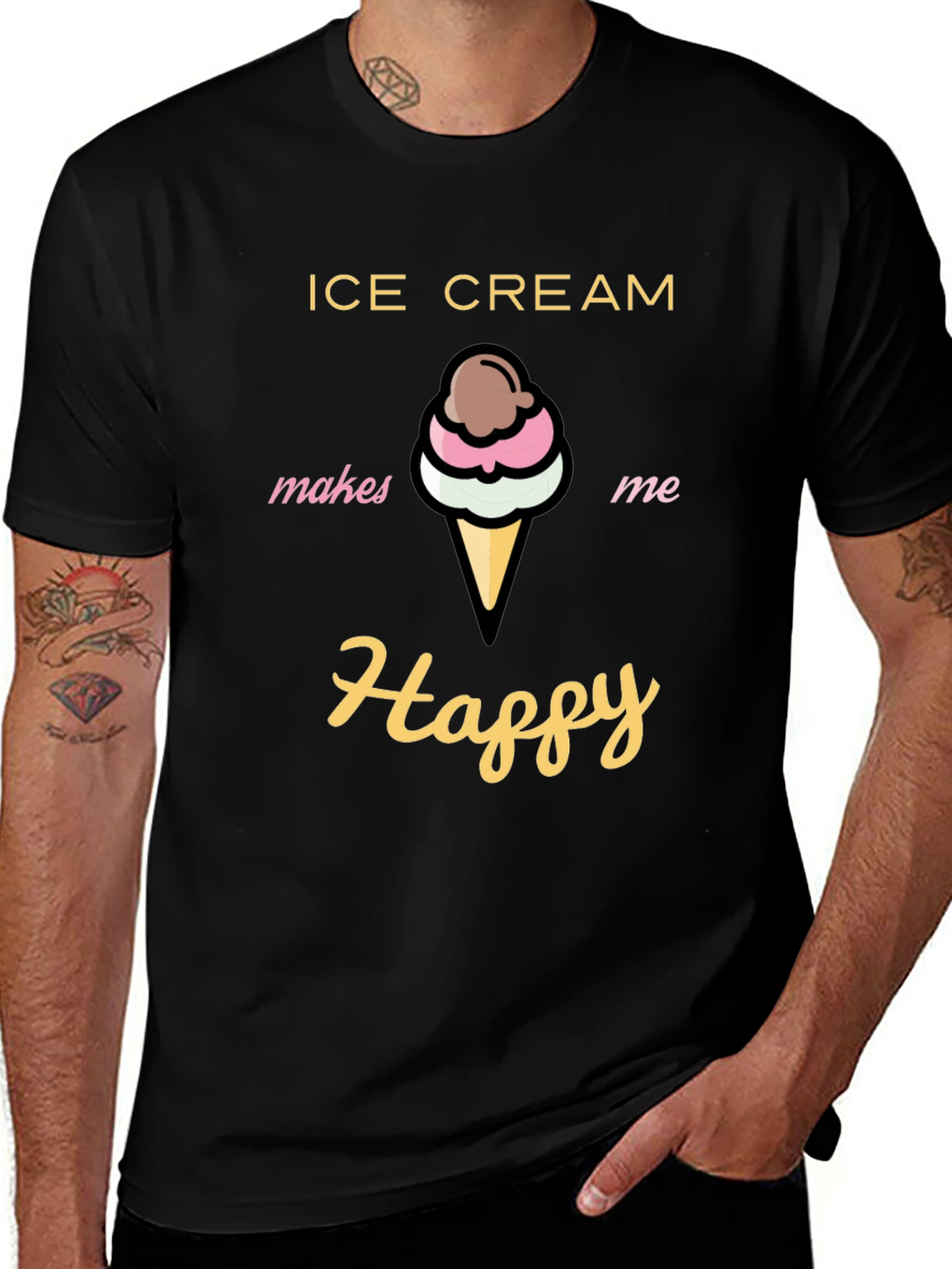 Ice Cream Makes Me Happy Black T-Shirt