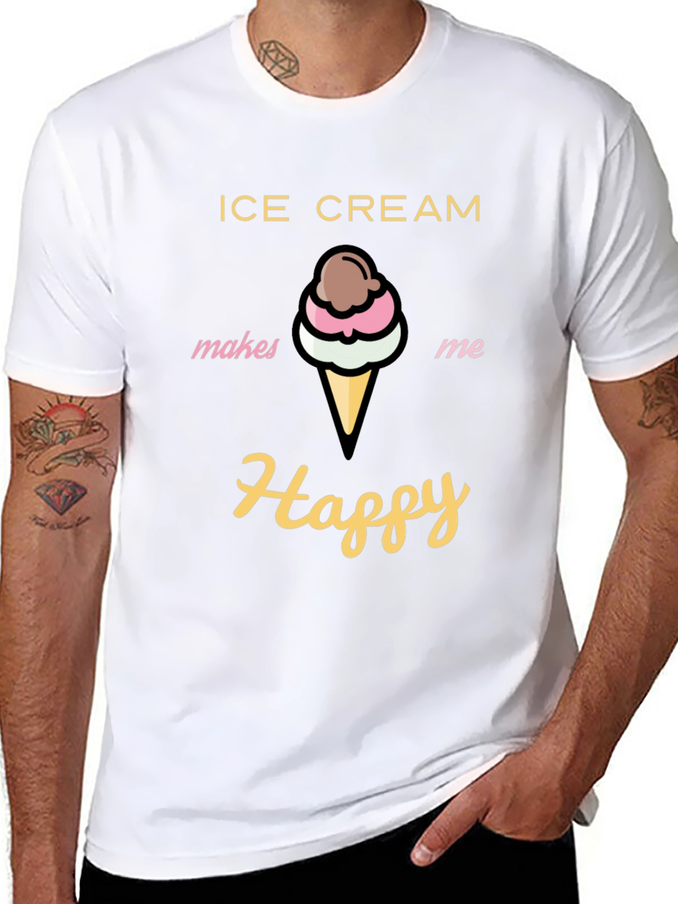 Ice Cream Makes Me Happy Black T-Shirt