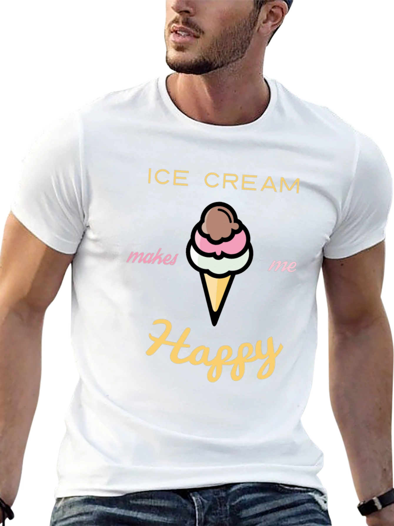 Ice Cream Makes Me Happy Black T-Shirt