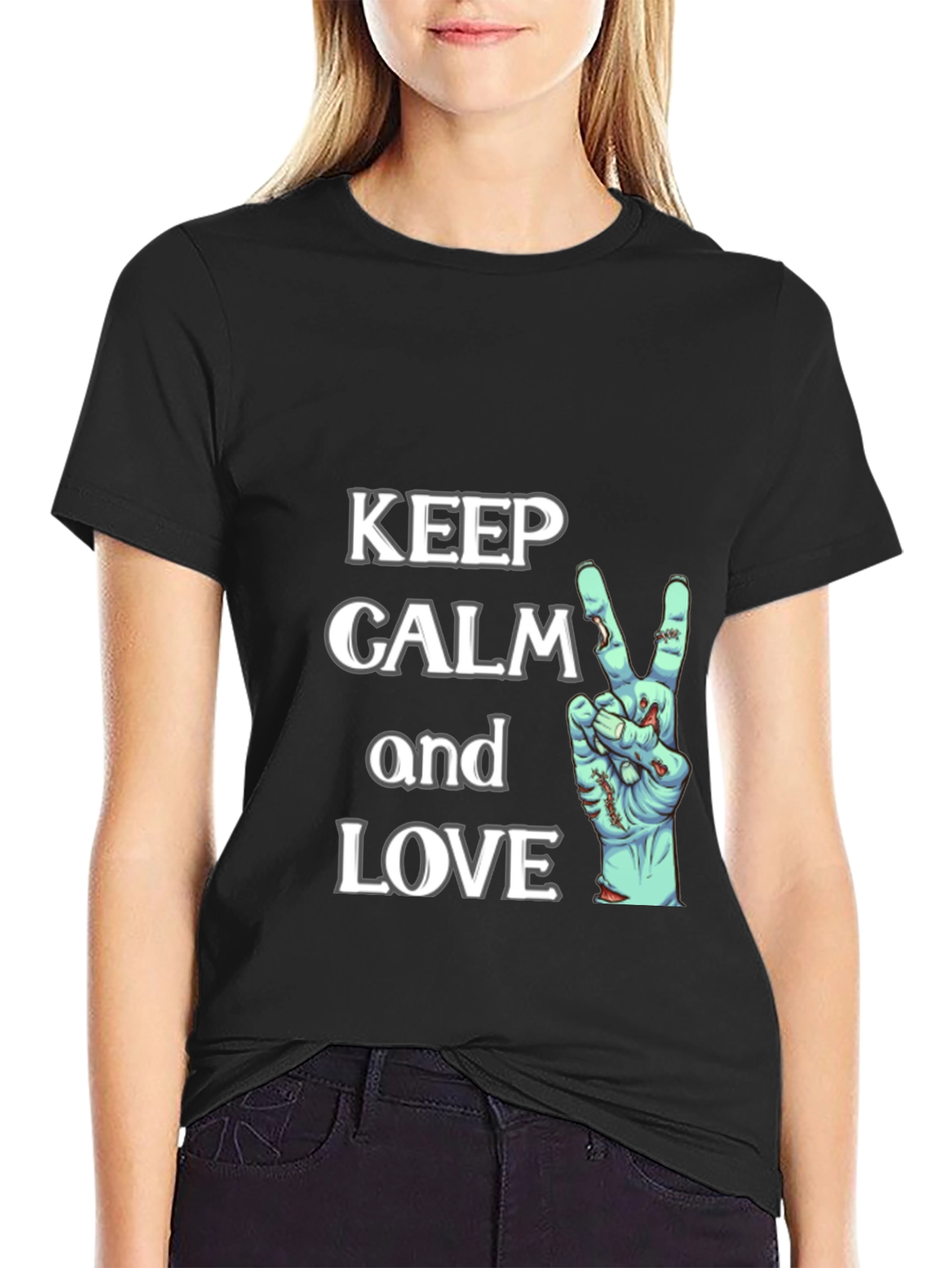 Keep Calm Zombie Love Black Graphic Tee