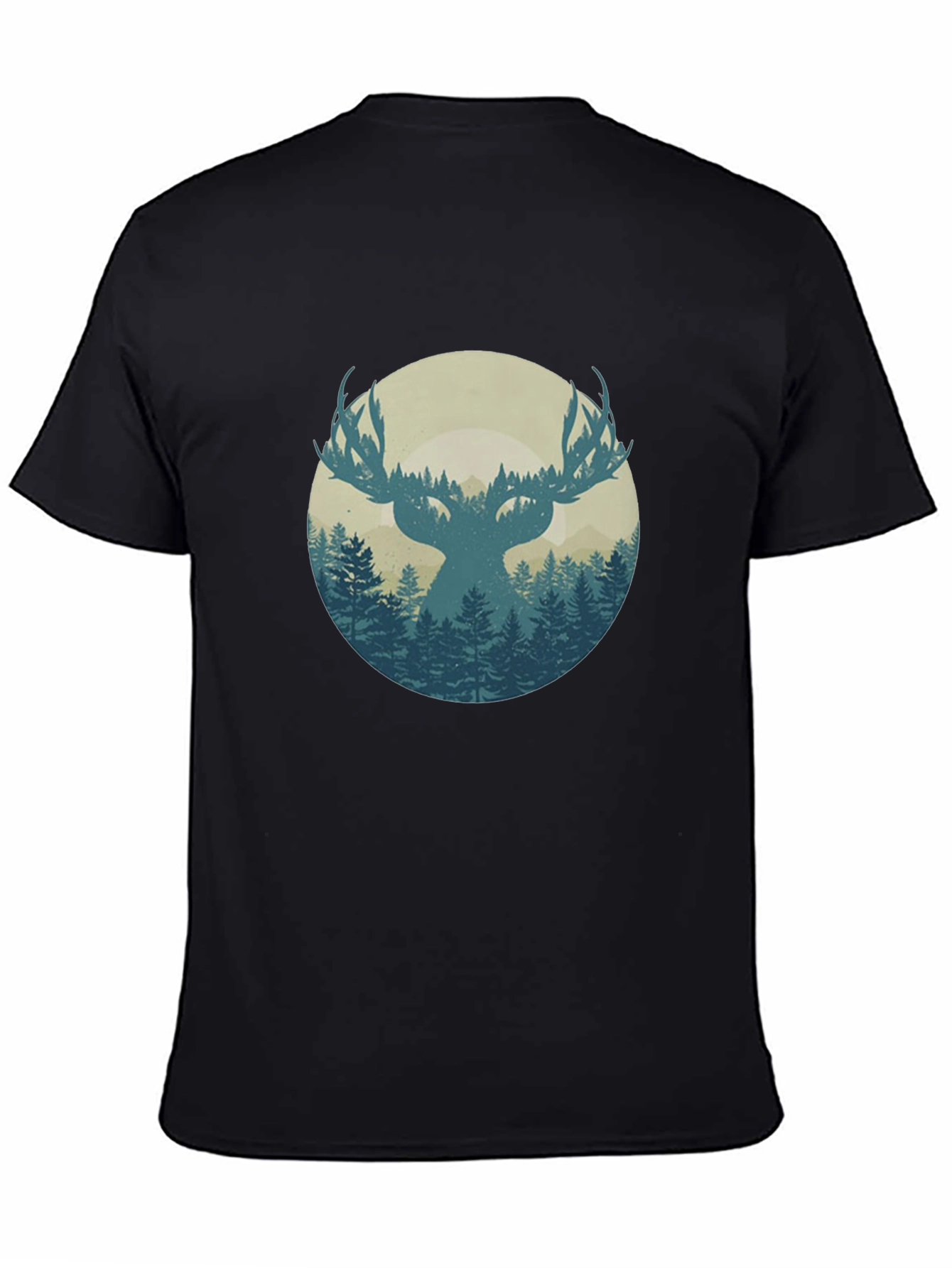 Nature Deer Graphic Black T-Shirt