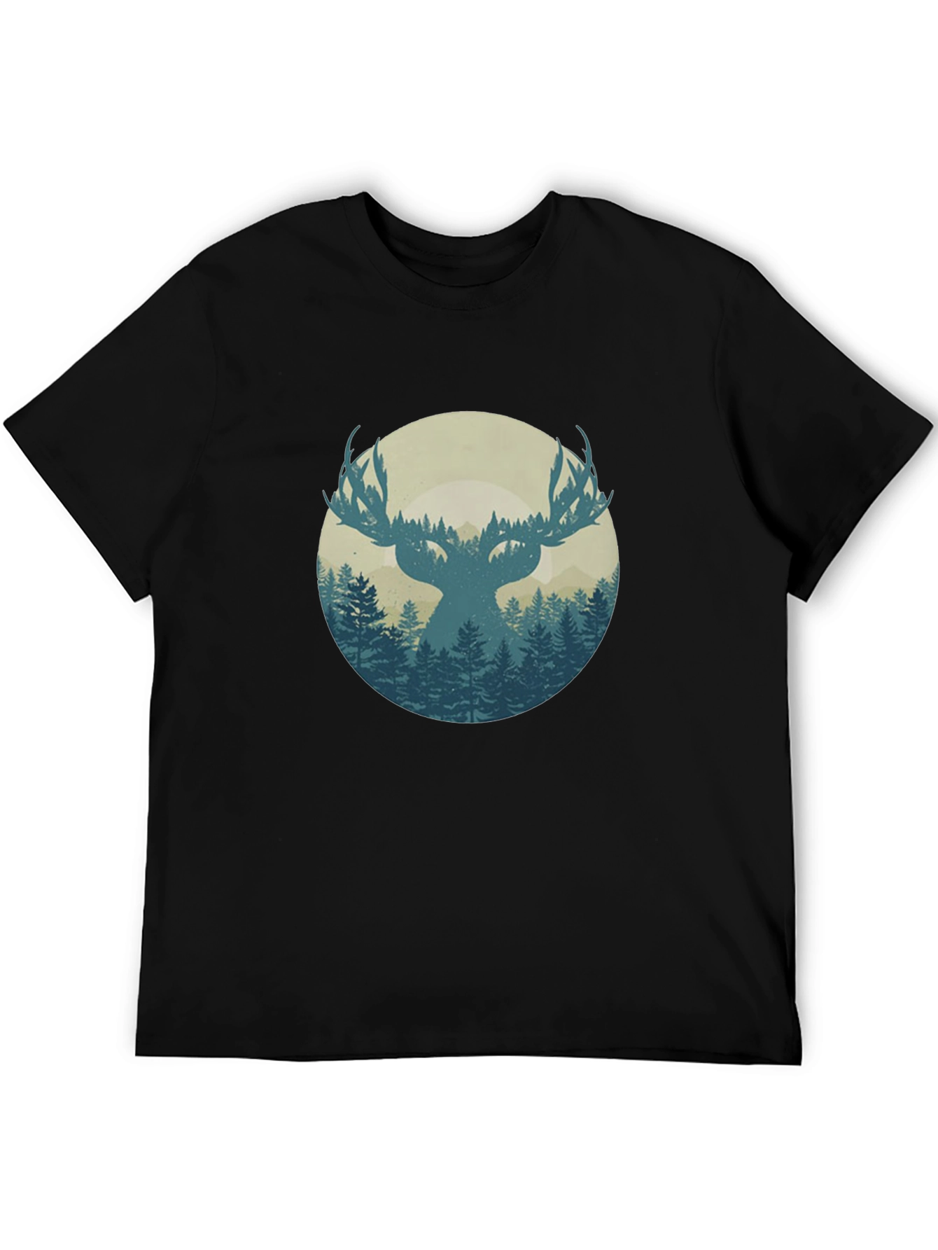 Nature Deer Graphic Black T-Shirt