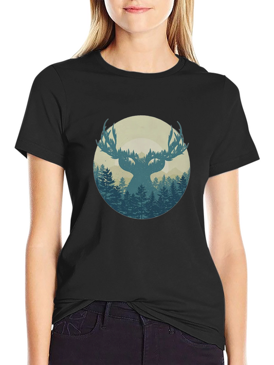 Nature Deer Graphic Black T-Shirt