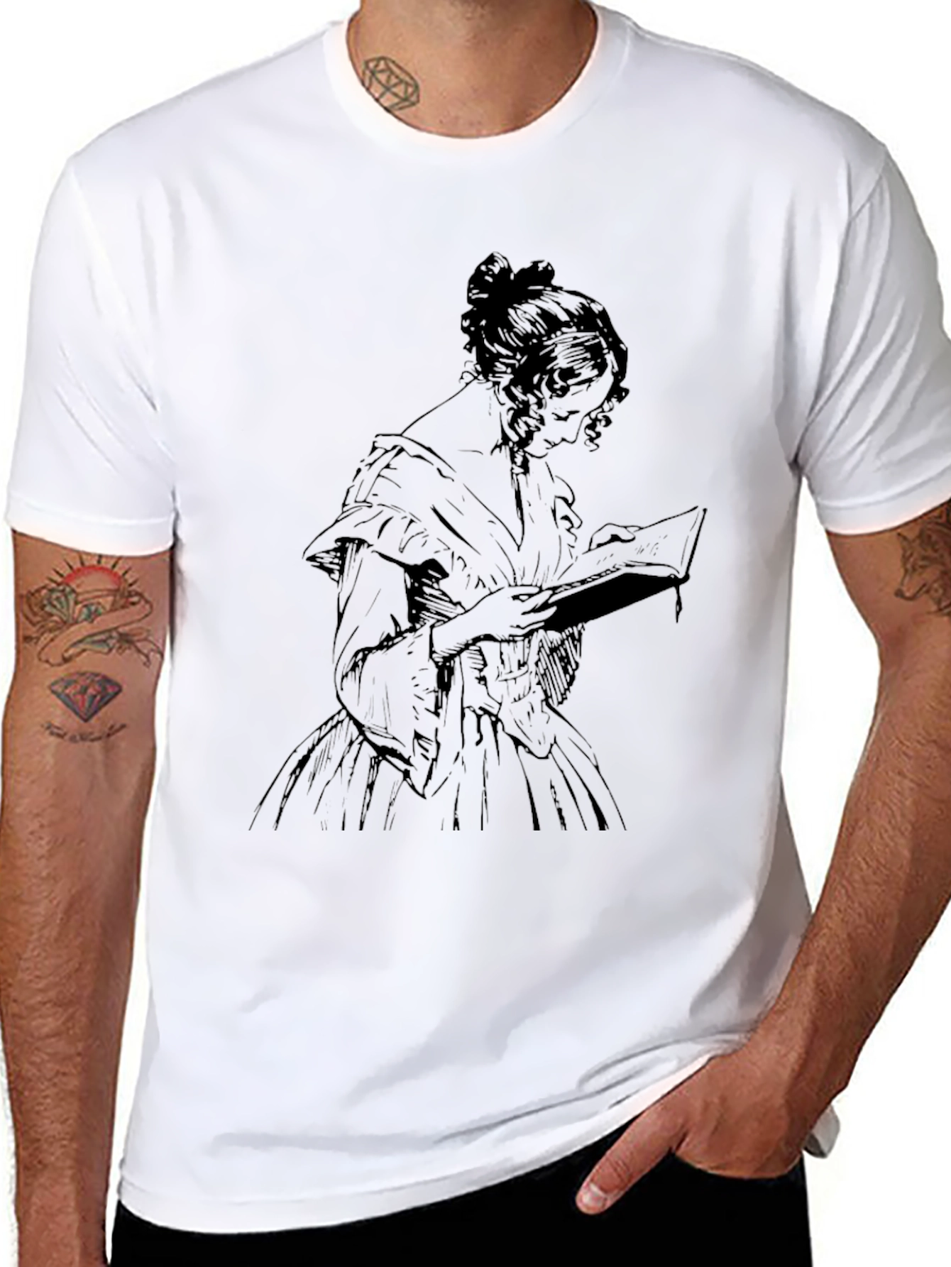 Elegant Woman Reading Book Graphic Tee