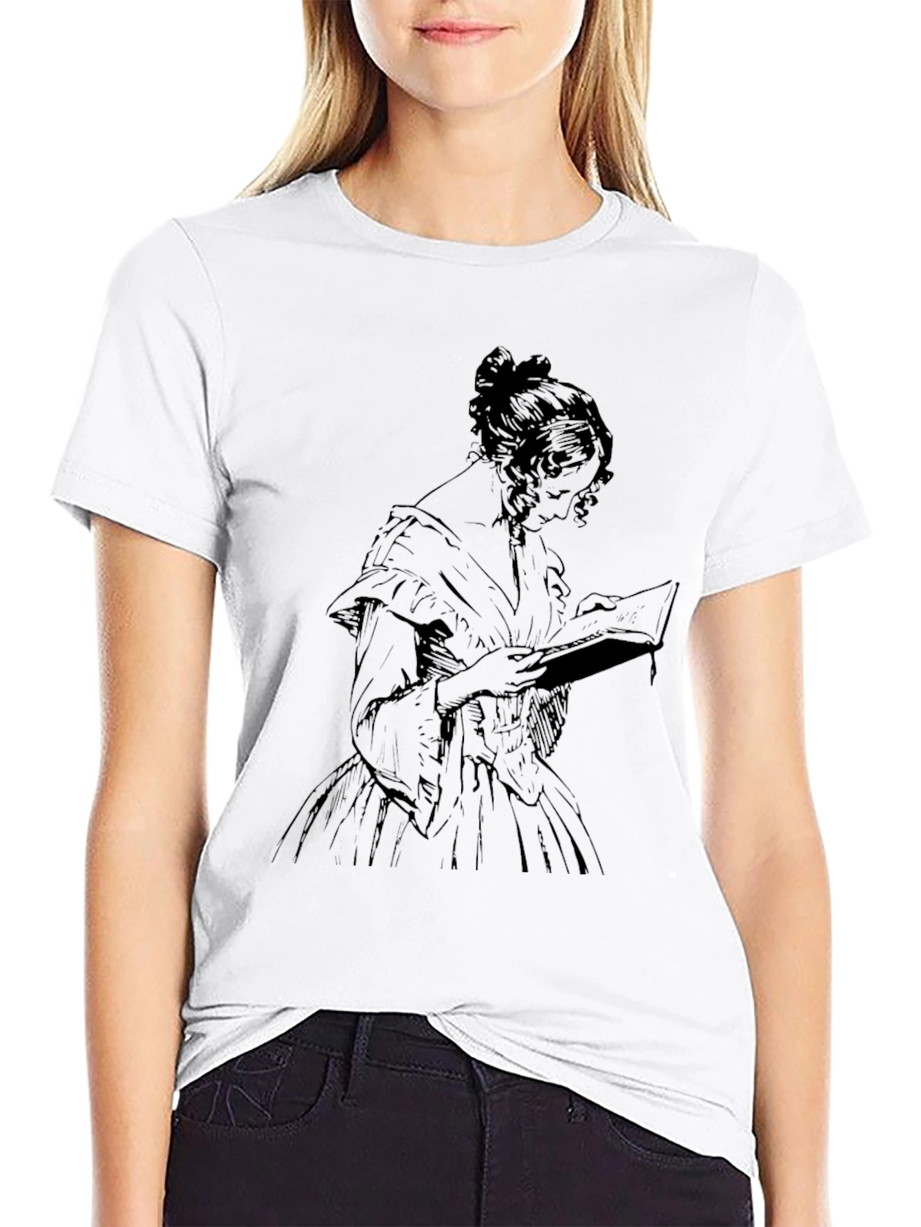 Elegant Woman Reading Book Graphic Tee