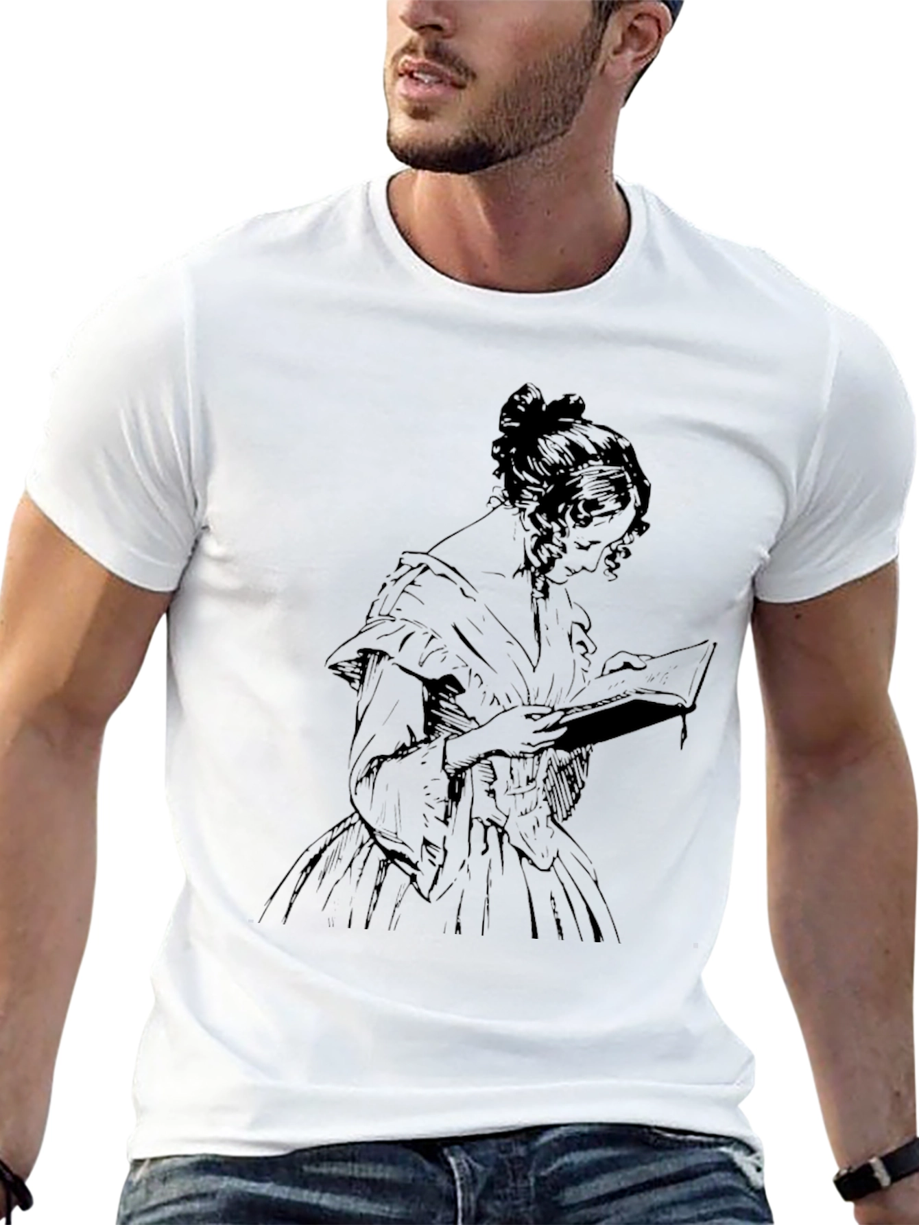 Elegant Woman Reading Book Graphic Tee