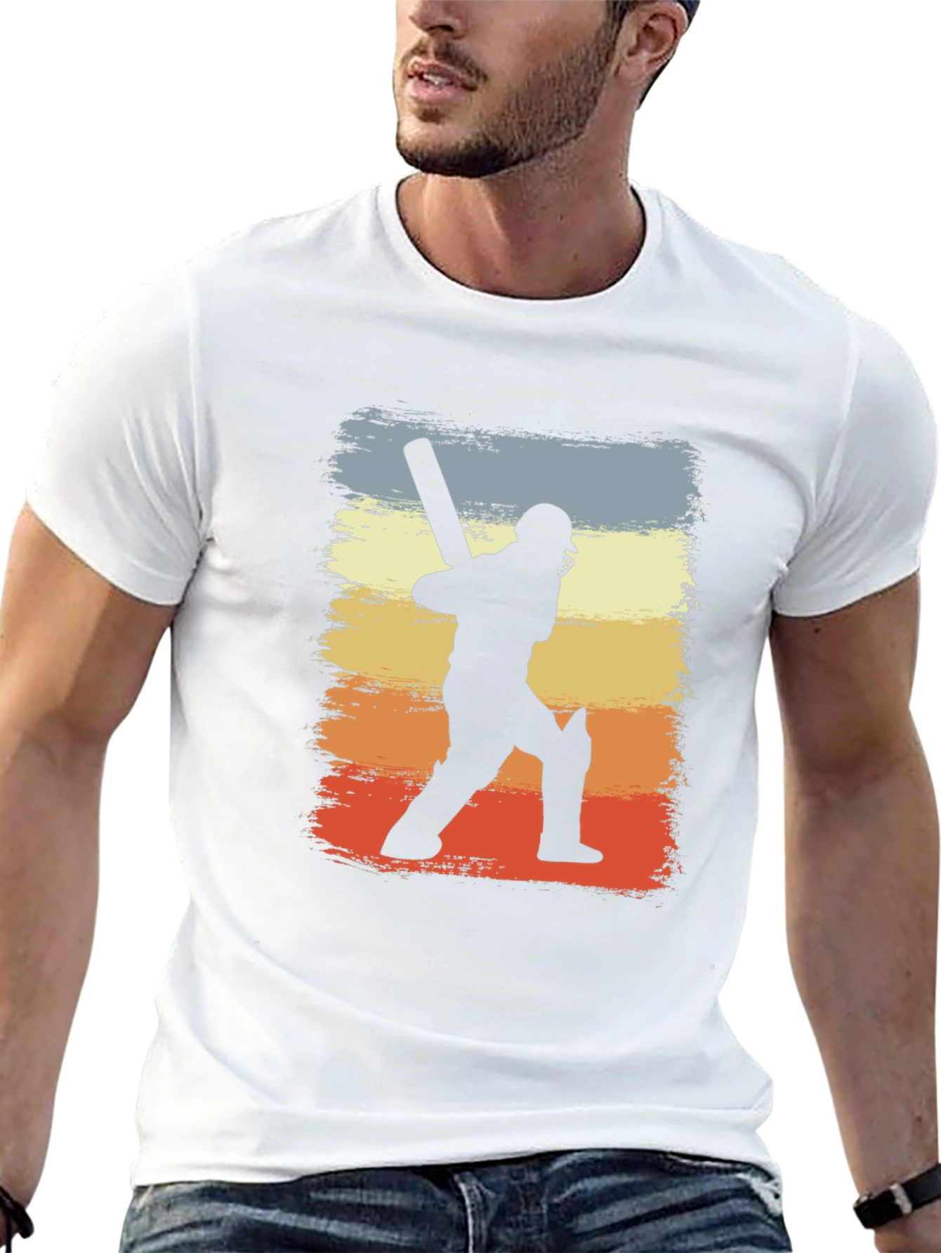 Cricket Player Silhouette Retro Graphic T-Shirt