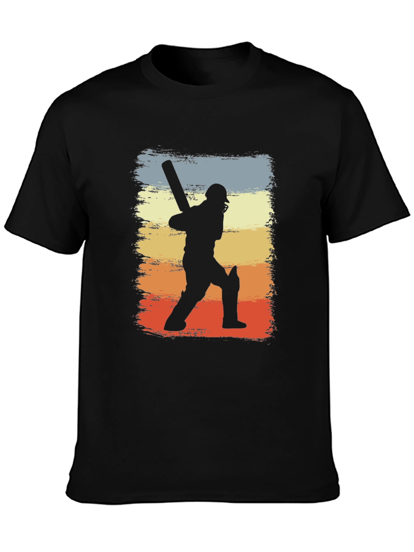 Cricket Player Silhouette Retro Graphic T-Shirt