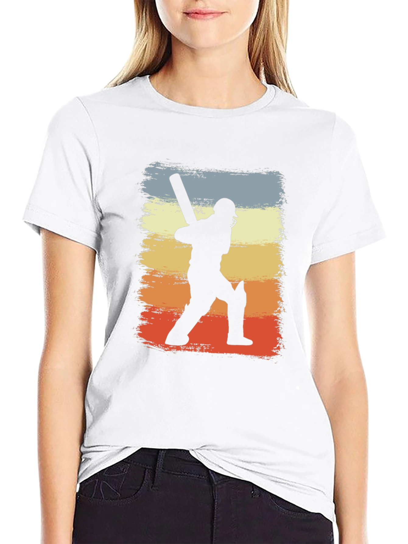 Cricket Player Silhouette Retro Graphic T-Shirt