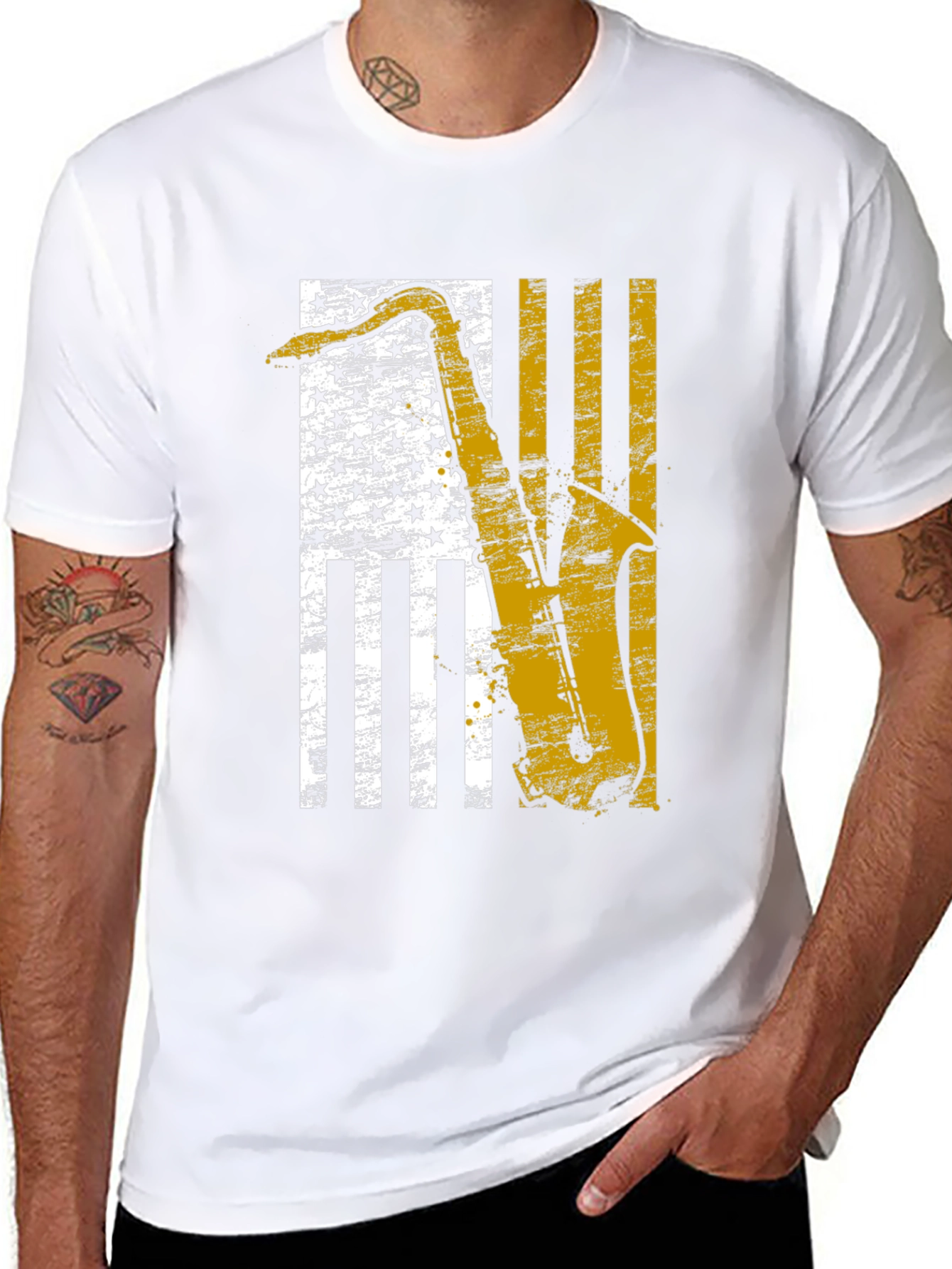 Saxophone American Flag Graphic T-Shirt