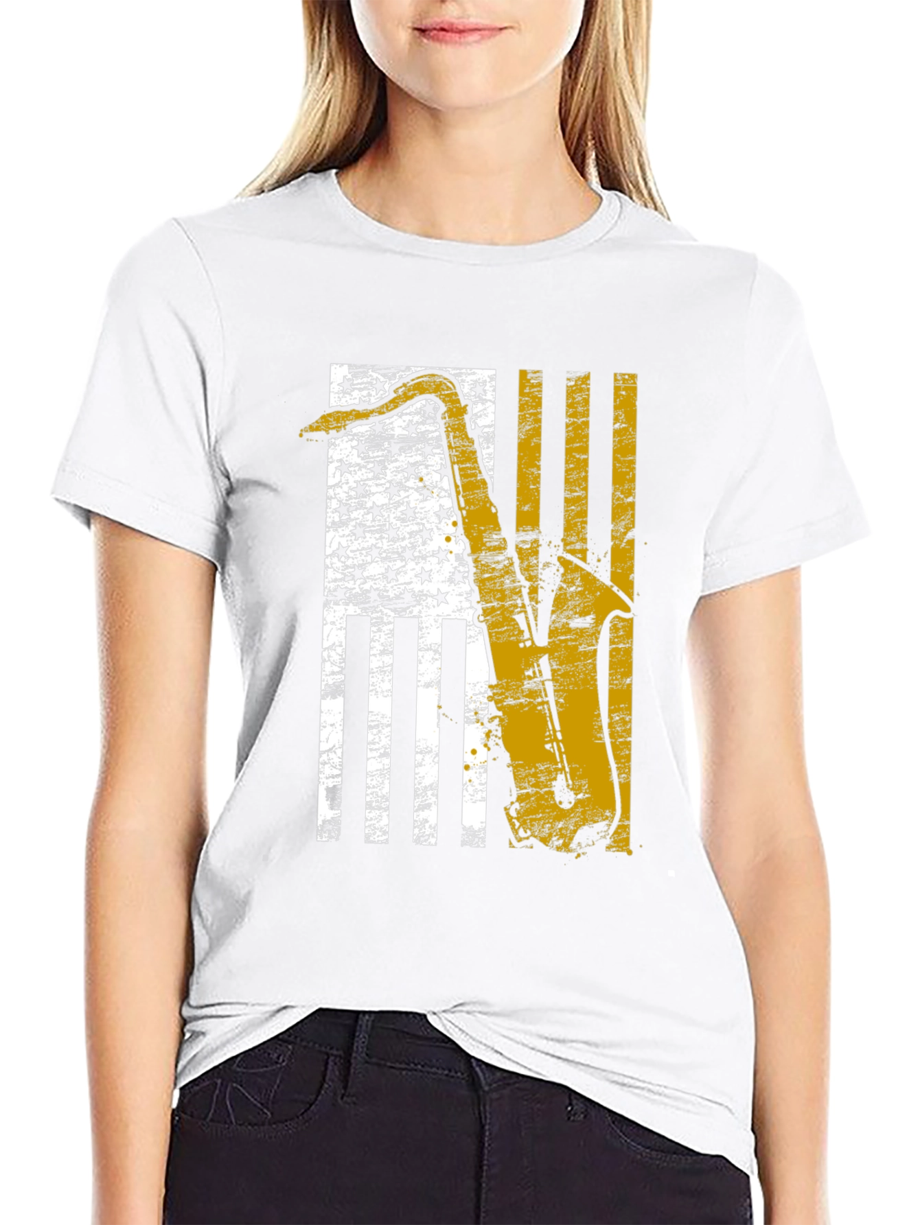Saxophone American Flag Graphic T-Shirt