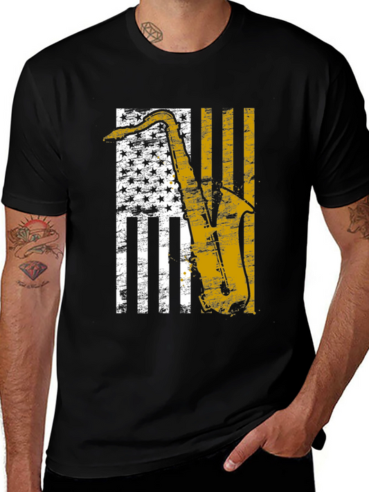 Saxophone American Flag Graphic T-Shirt