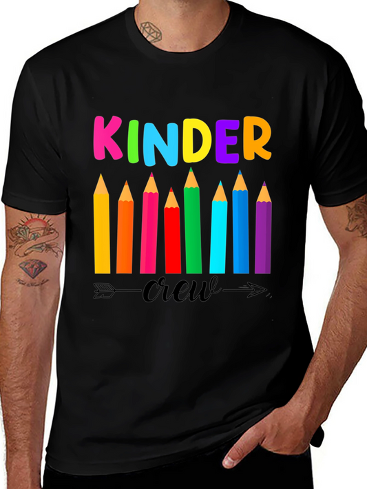 Kinder Crew Teacher T-Shirt - Colorful Pencils