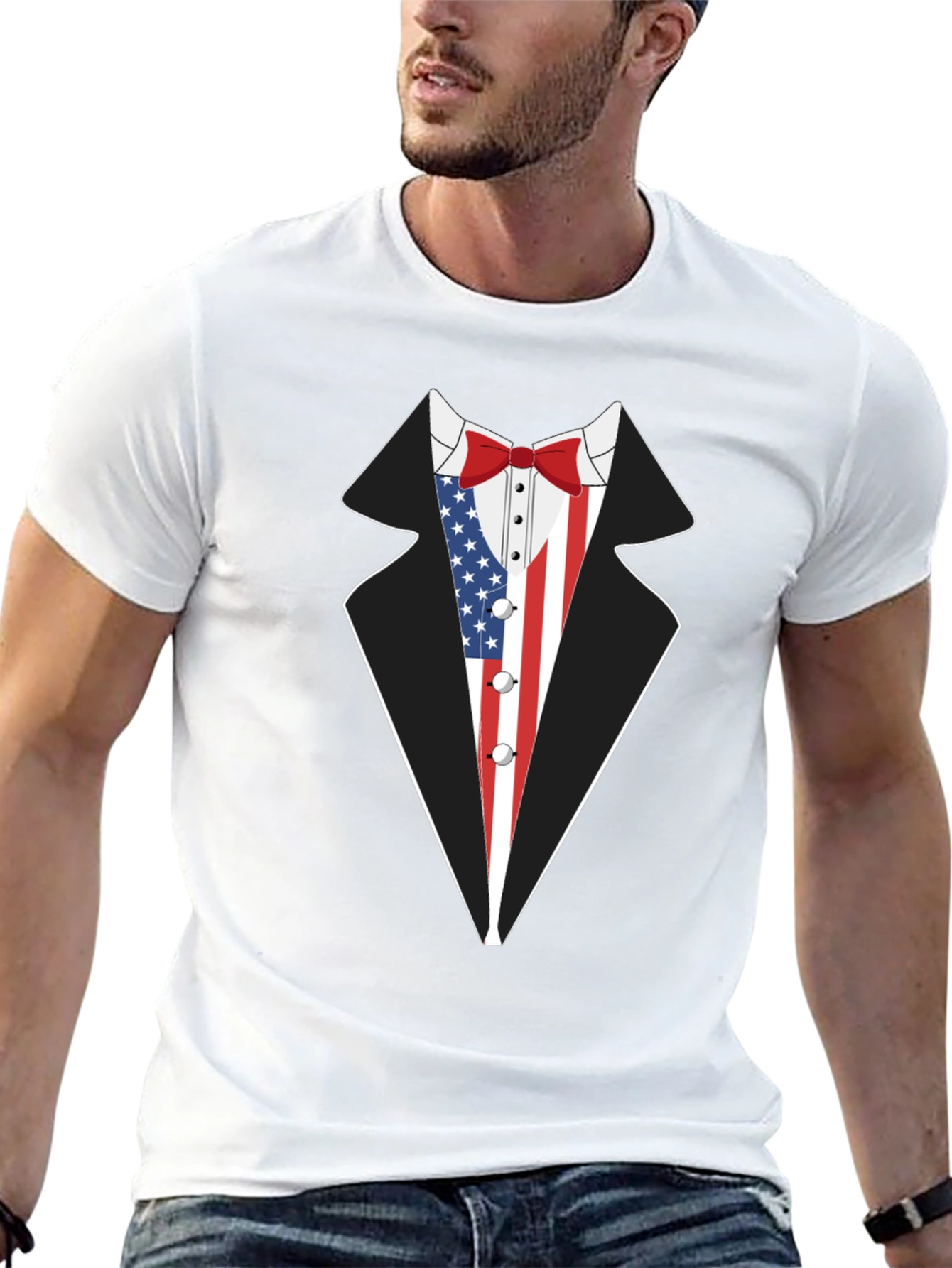 American Flag Tuxedo T-Shirt Patriotic Style