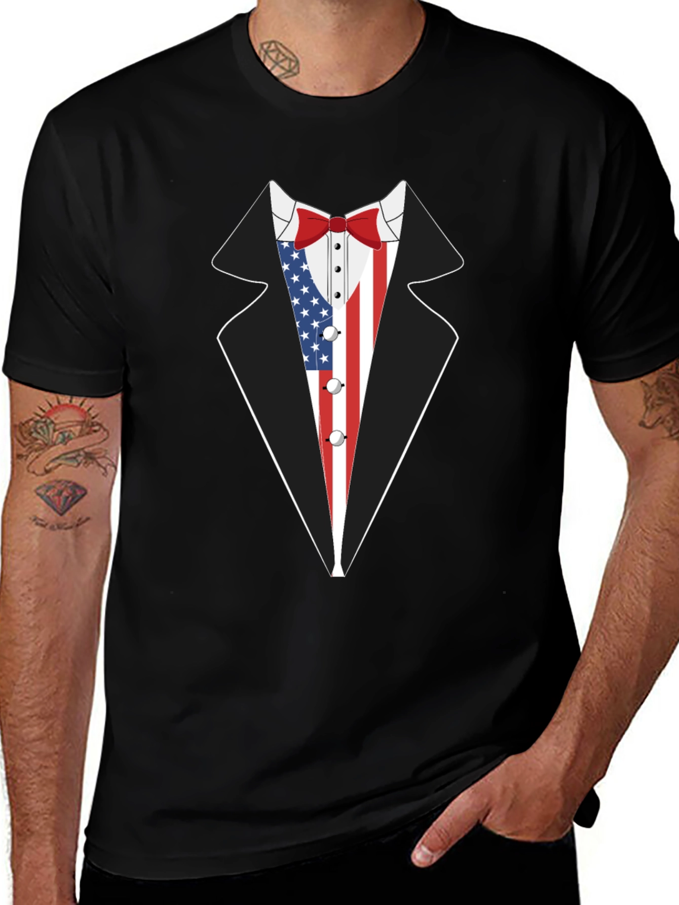 American Flag Tuxedo T-Shirt Patriotic Style