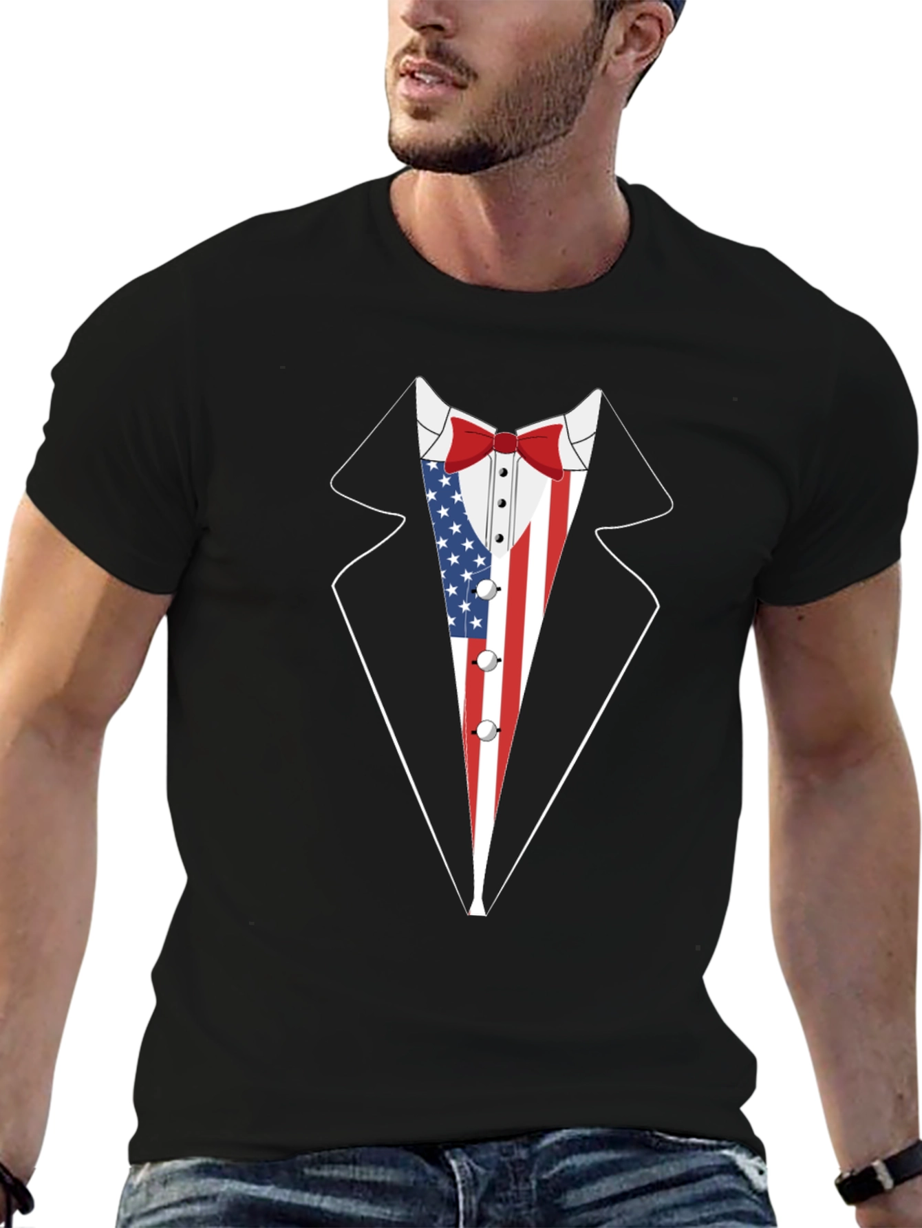 American Flag Tuxedo T-Shirt Patriotic Style
