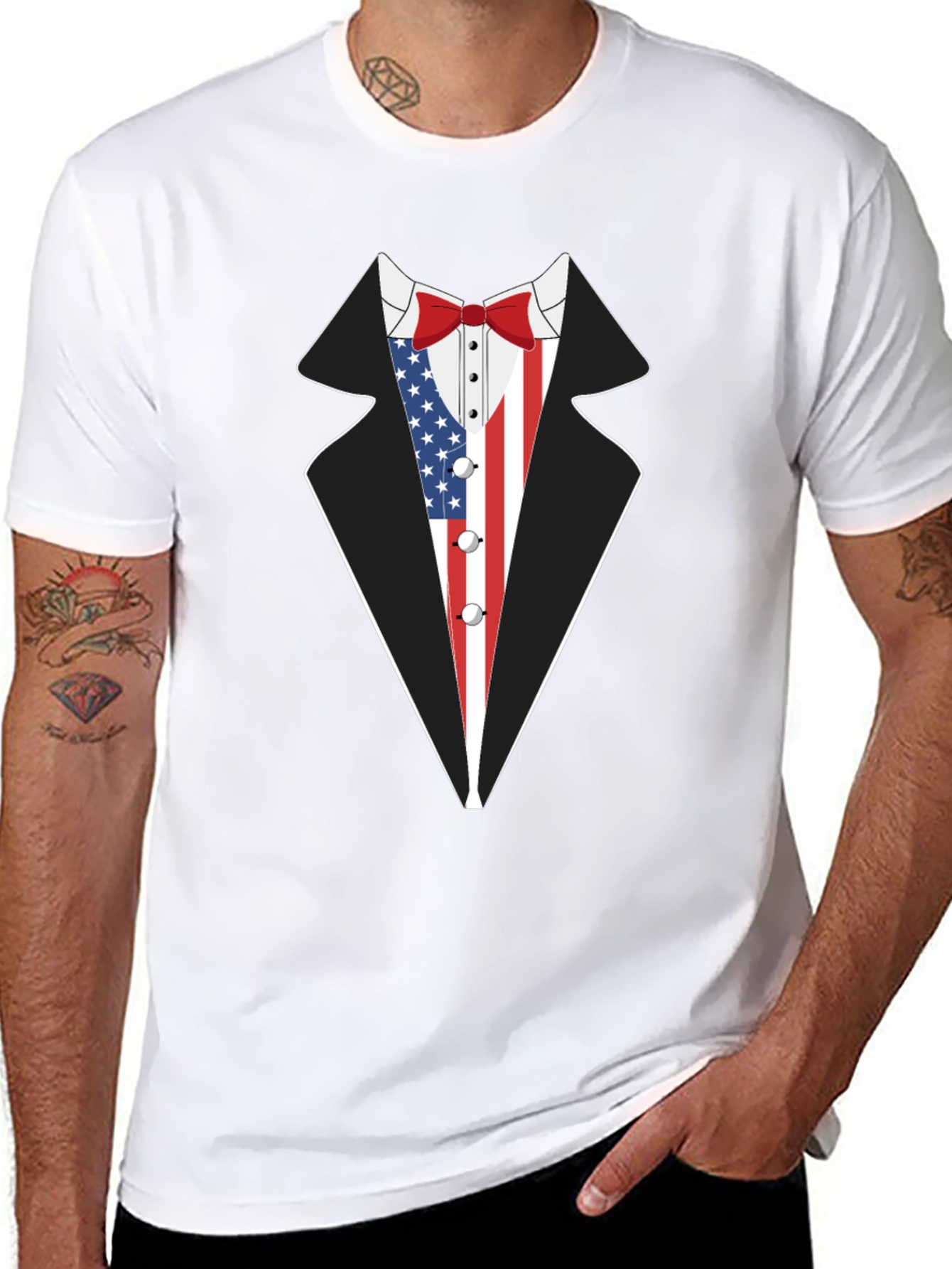 American Flag Tuxedo T-Shirt Patriotic Style