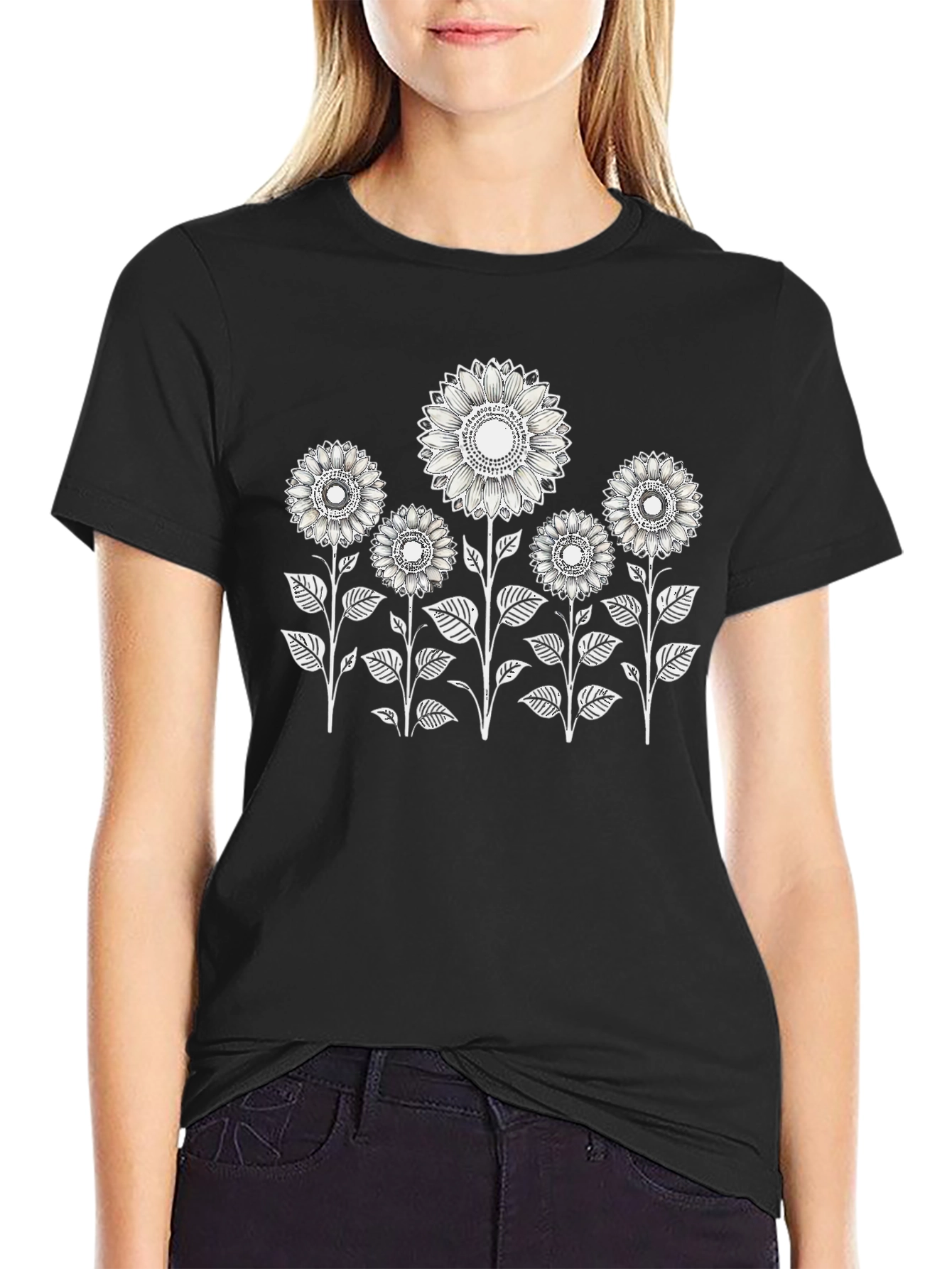 Sunflower Graphic Tee - Black Cotton T-Shirt