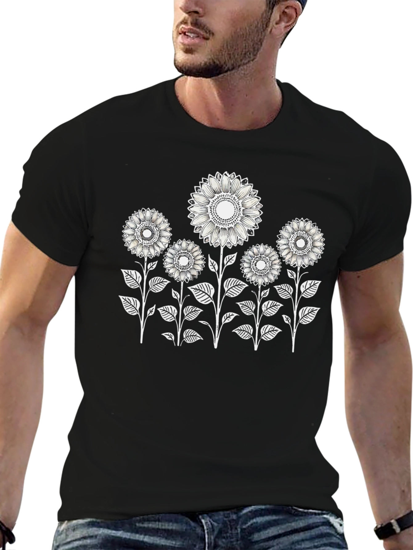 Sunflower Graphic Tee - Black Cotton T-Shirt
