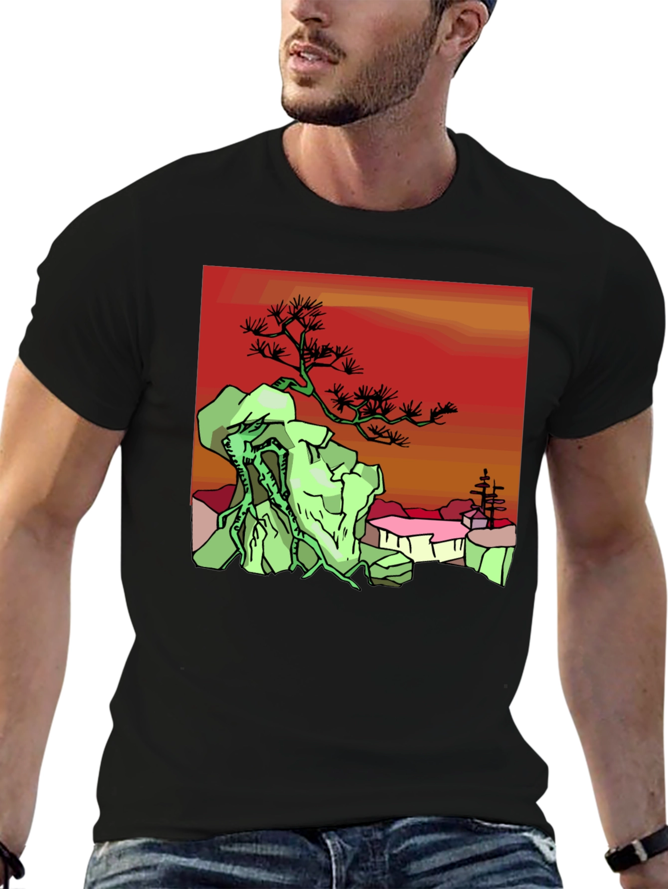 Zen Garden Graphic Tee - Black Cotton Shirt