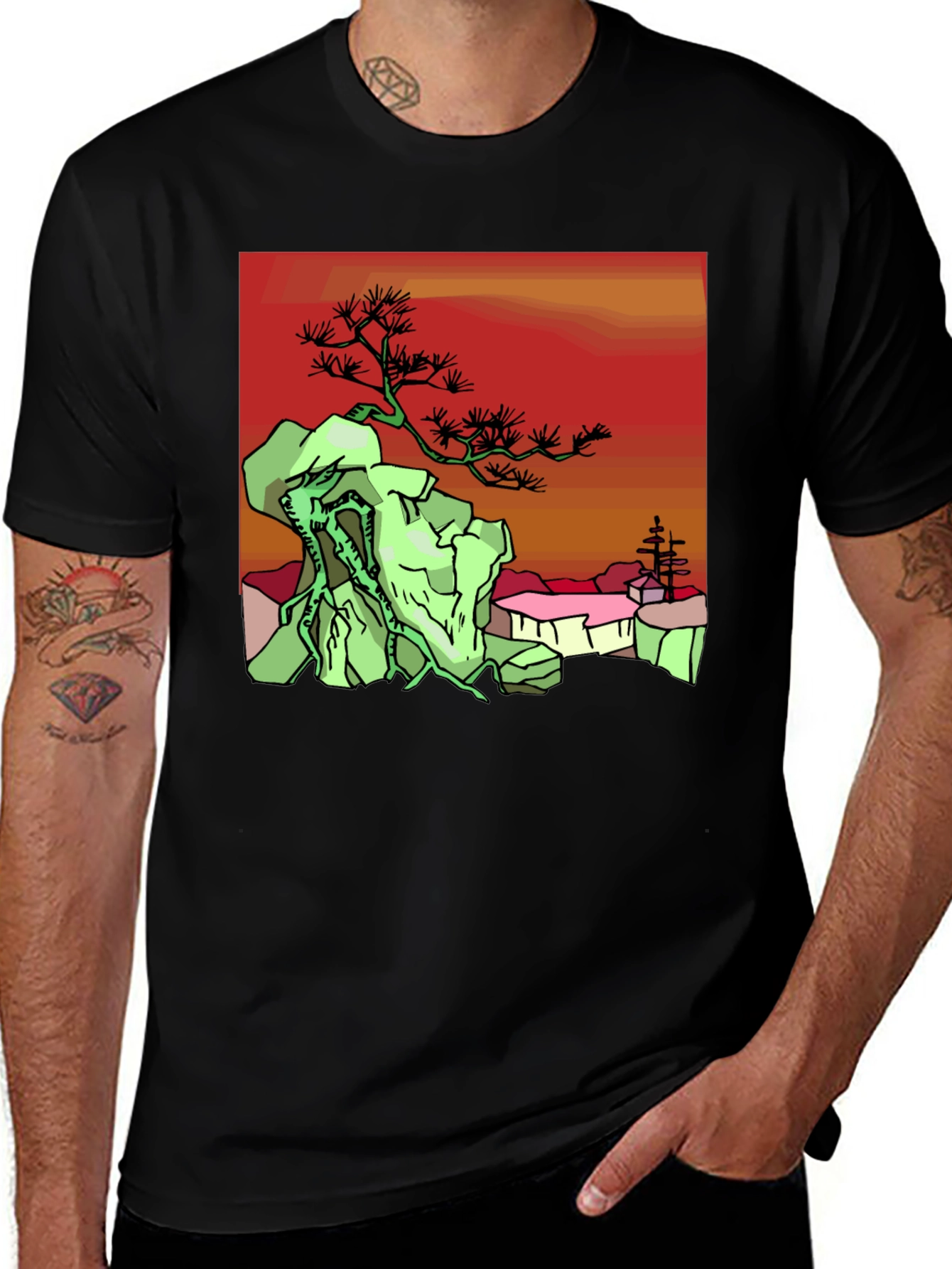 Zen Garden Graphic Tee - Black Cotton Shirt