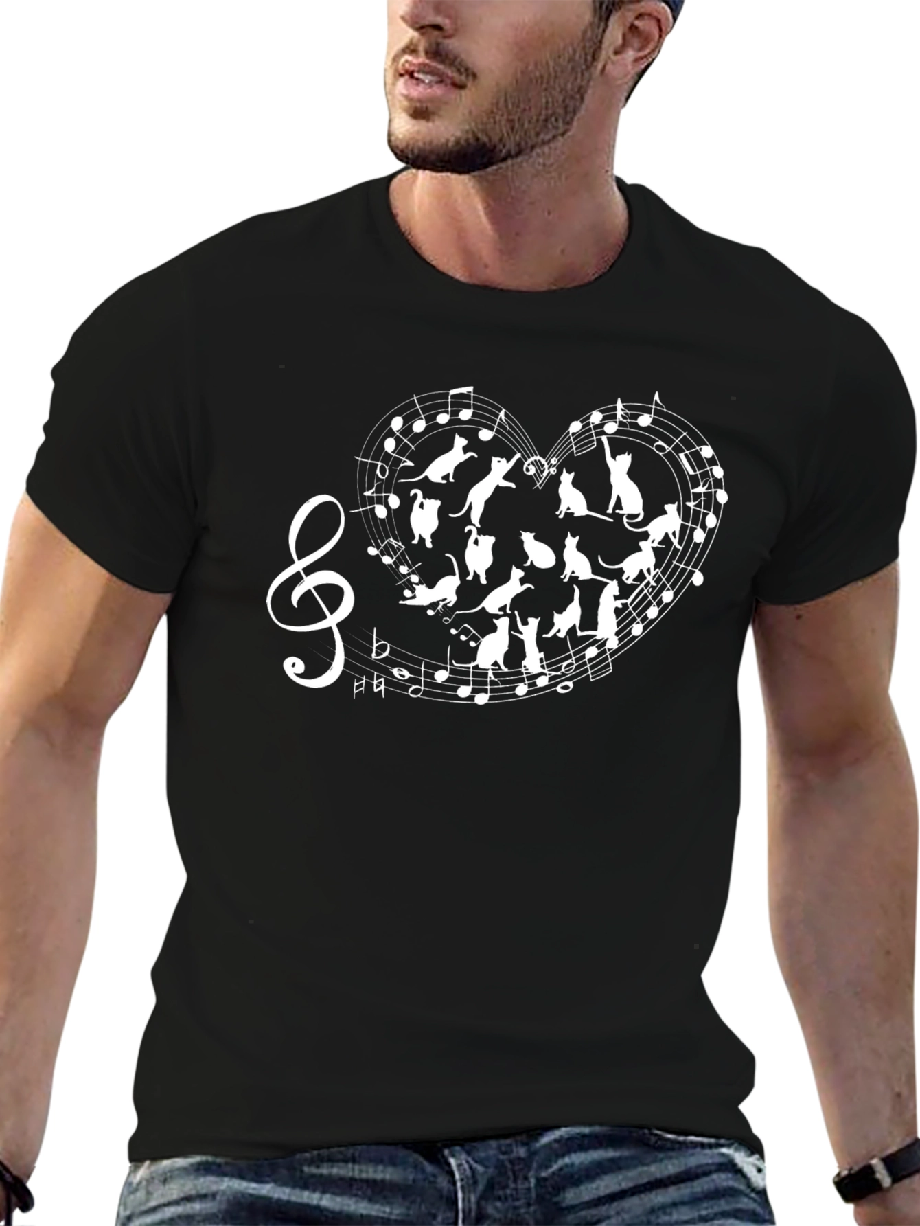 Musical Cats Graphic T-Shirt - Black