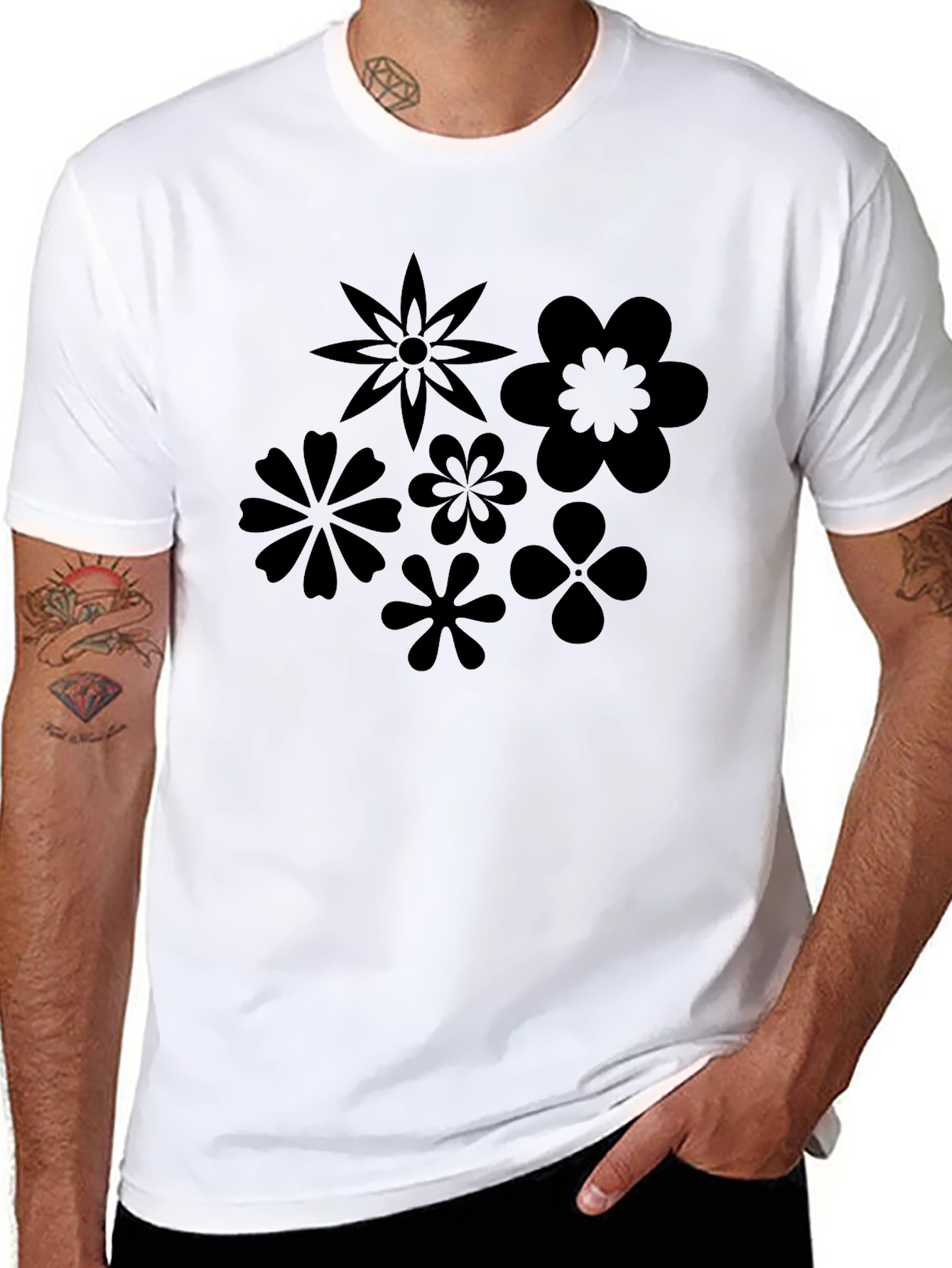 Black Flower Power Graphic T-Shirt