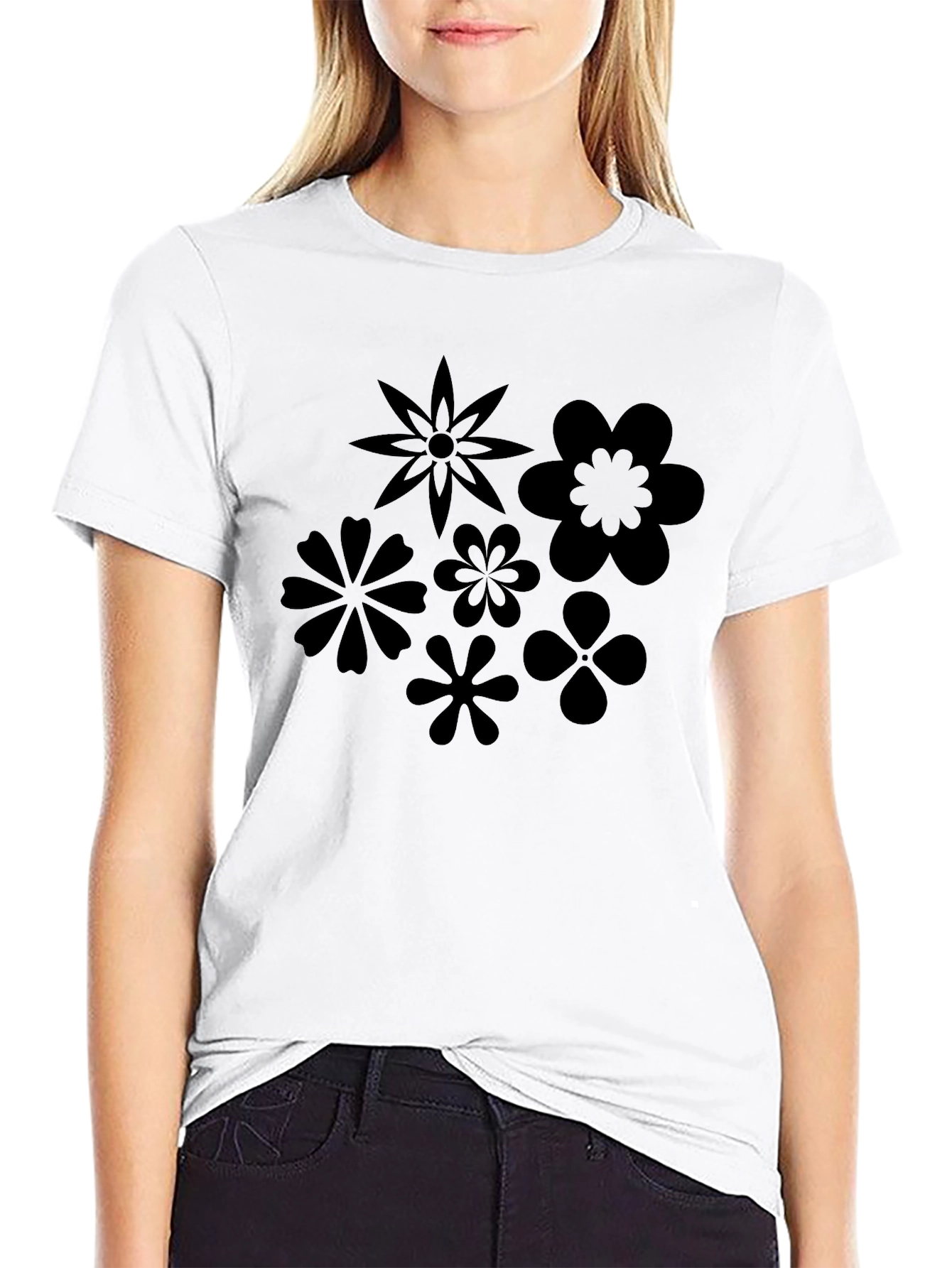 Black Flower Power Graphic T-Shirt