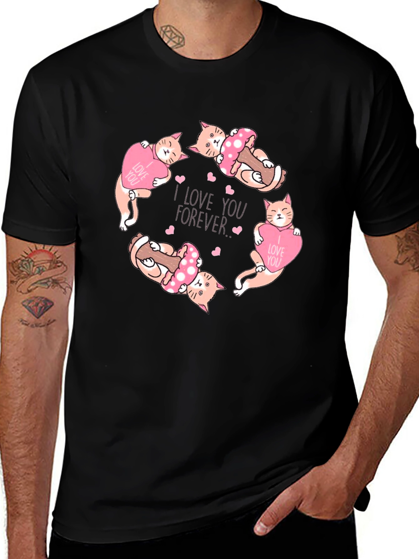 Cute Cats I Love You Forever Black T-Shirt