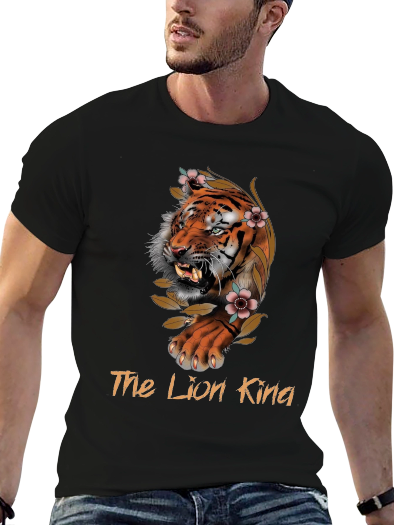 Tiger Floral Graphic Black T-Shirt